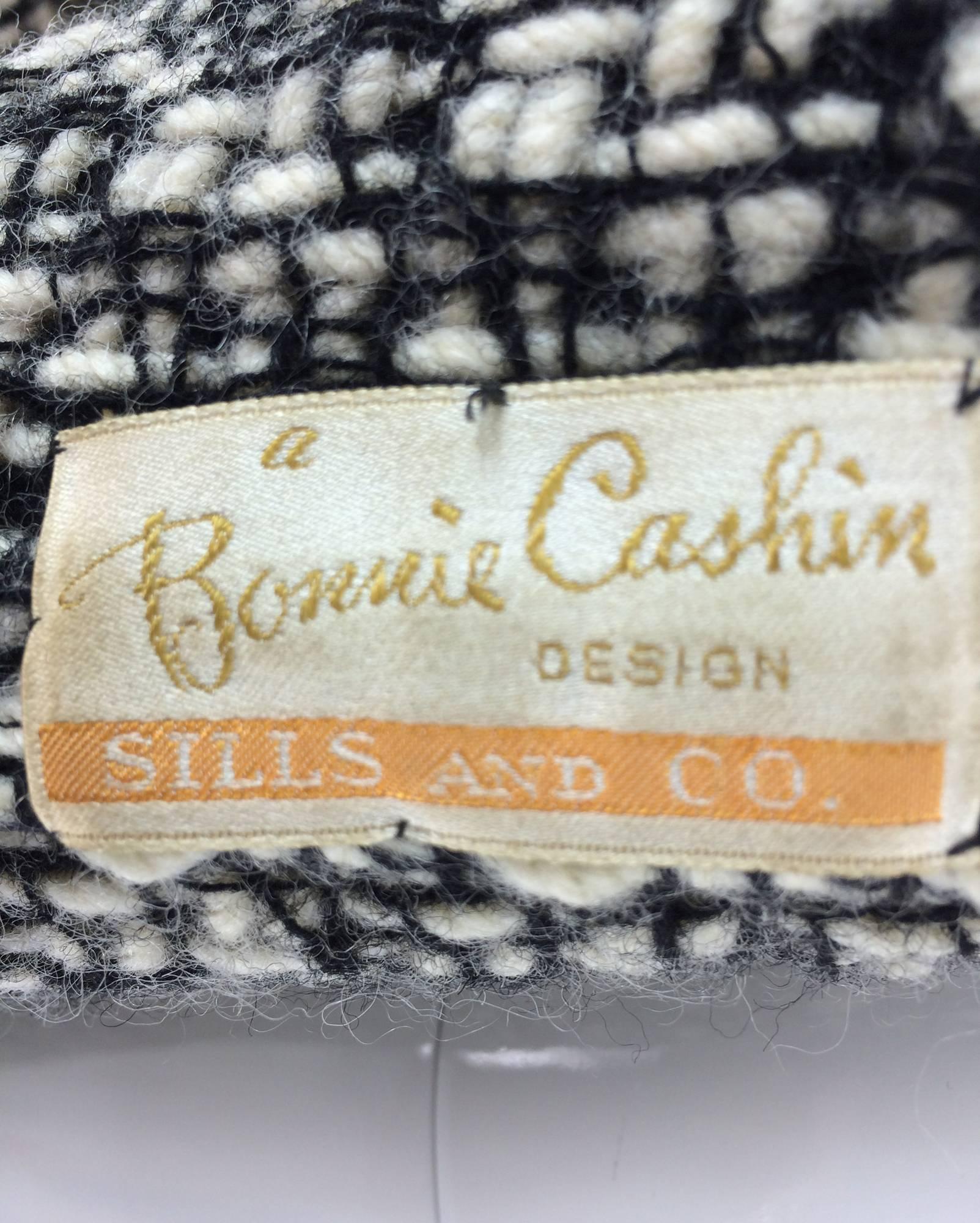 Bonnie Cashin black & white woven wool sac back coat 1950s 5