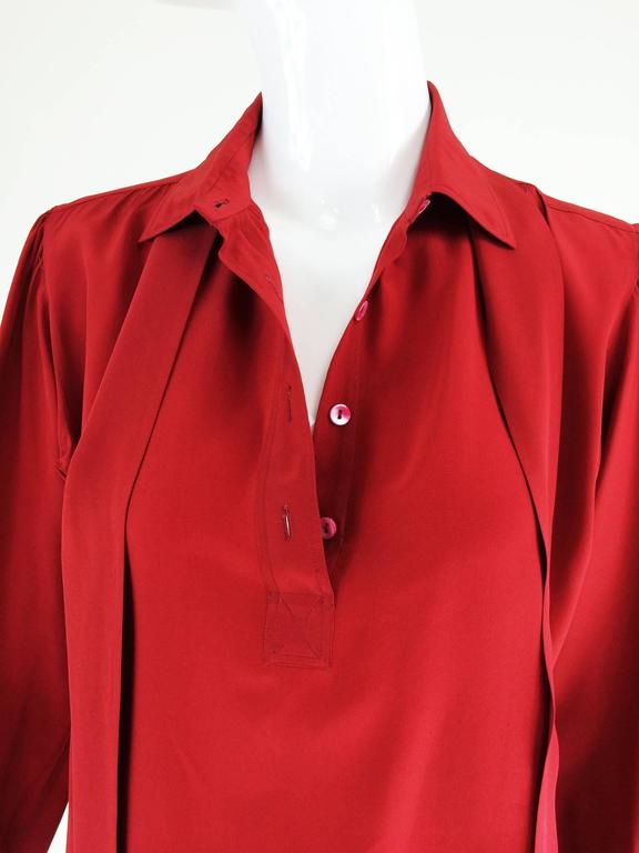 Yves St Laurent YSL Rive Gauche wine red silk tie front blouse 1970s In Excellent Condition For Sale In West Palm Beach, FL