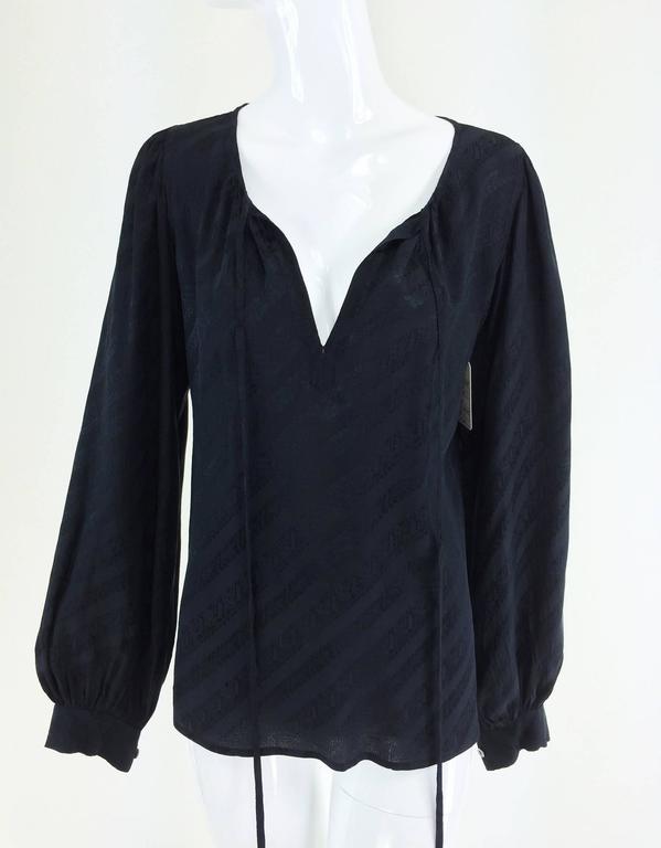 Yves St Laurent black silk jacquard peasant blouse 1970s at 1stDibs