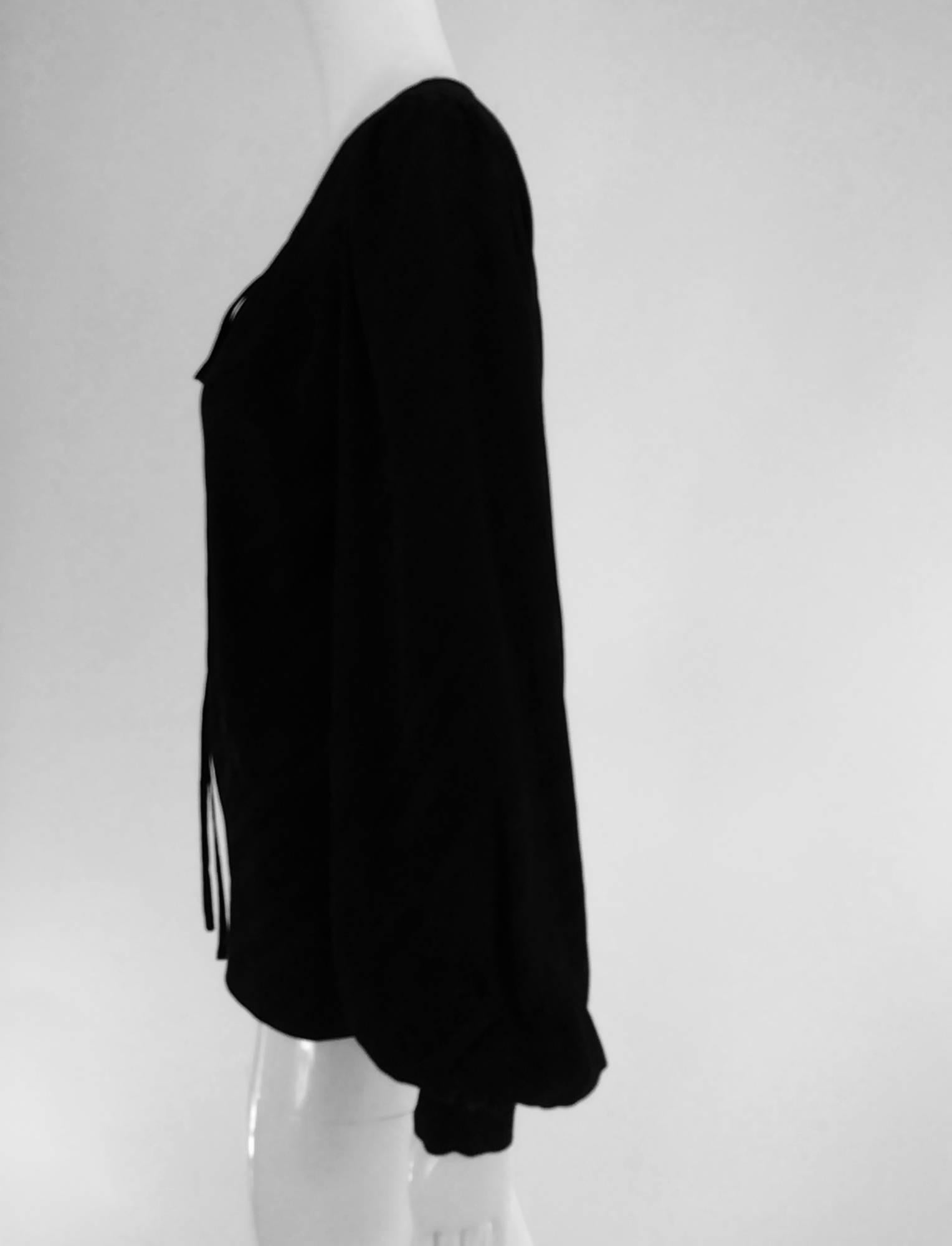 Women's Yves St Laurent black silk jacquard peasant blouse 1970s