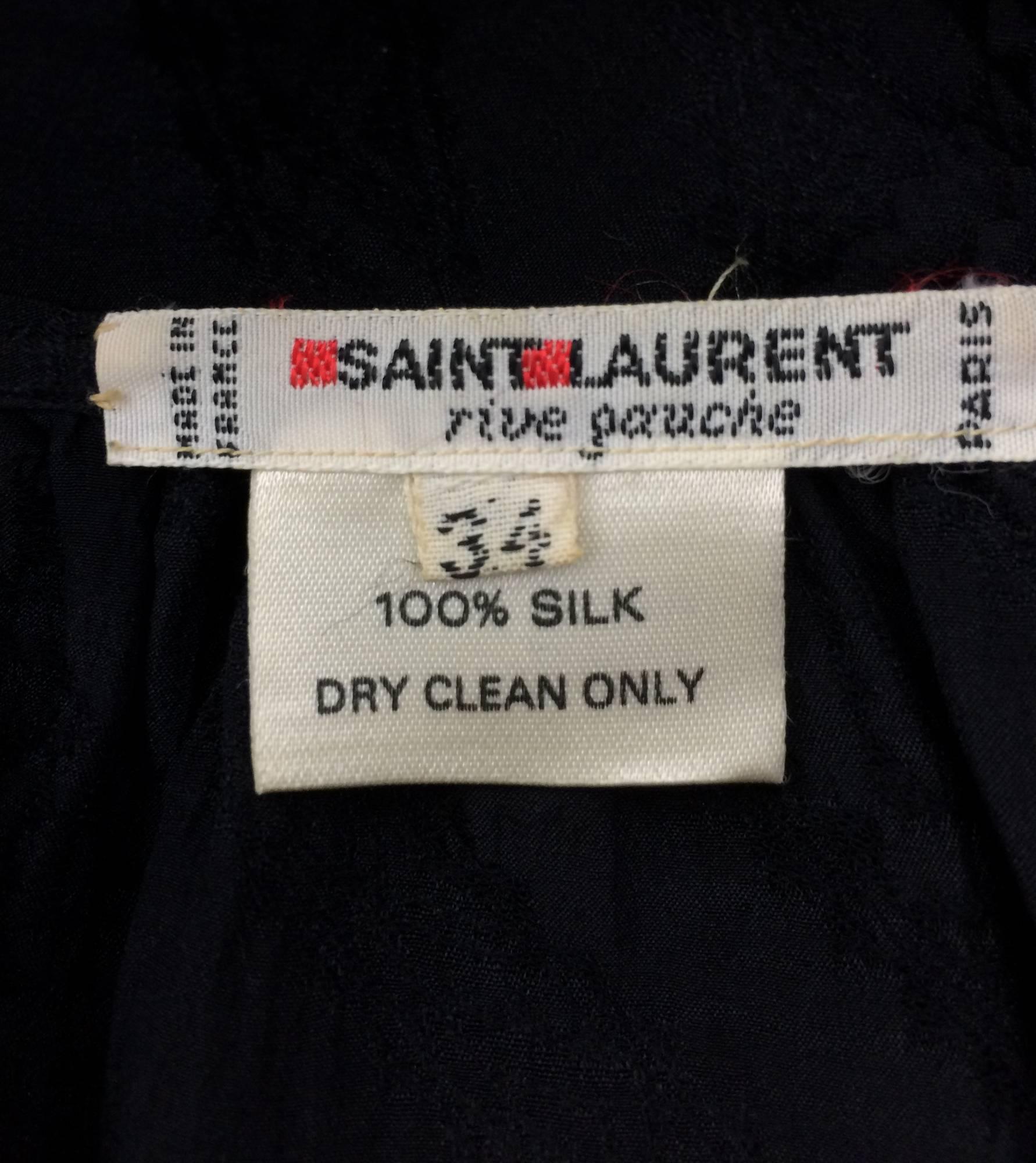 Yves St Laurent black silk jacquard peasant blouse 1970s 3