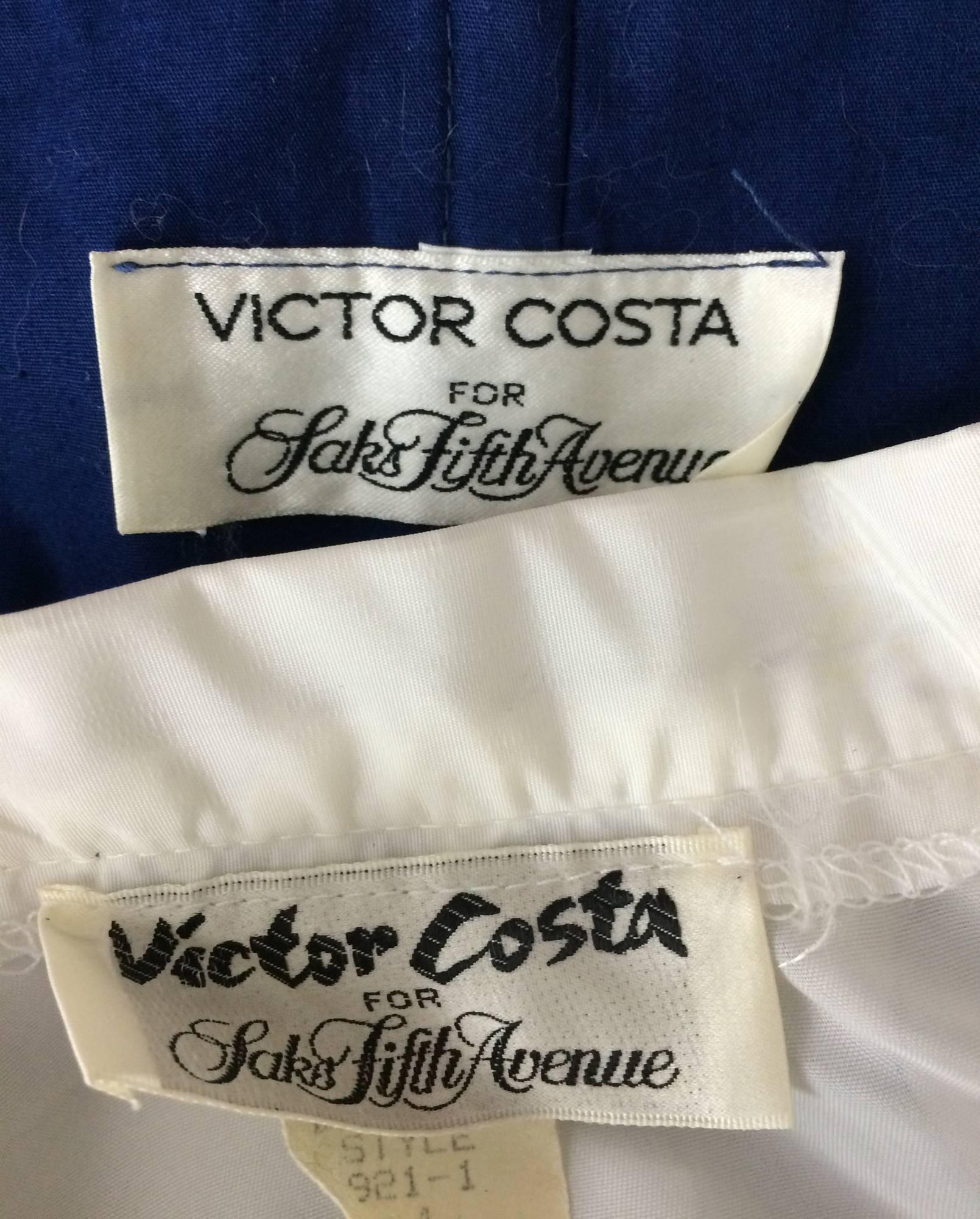 Victor Costa navy jersey draped top & paper taffeta applique full skirt 1980s 5