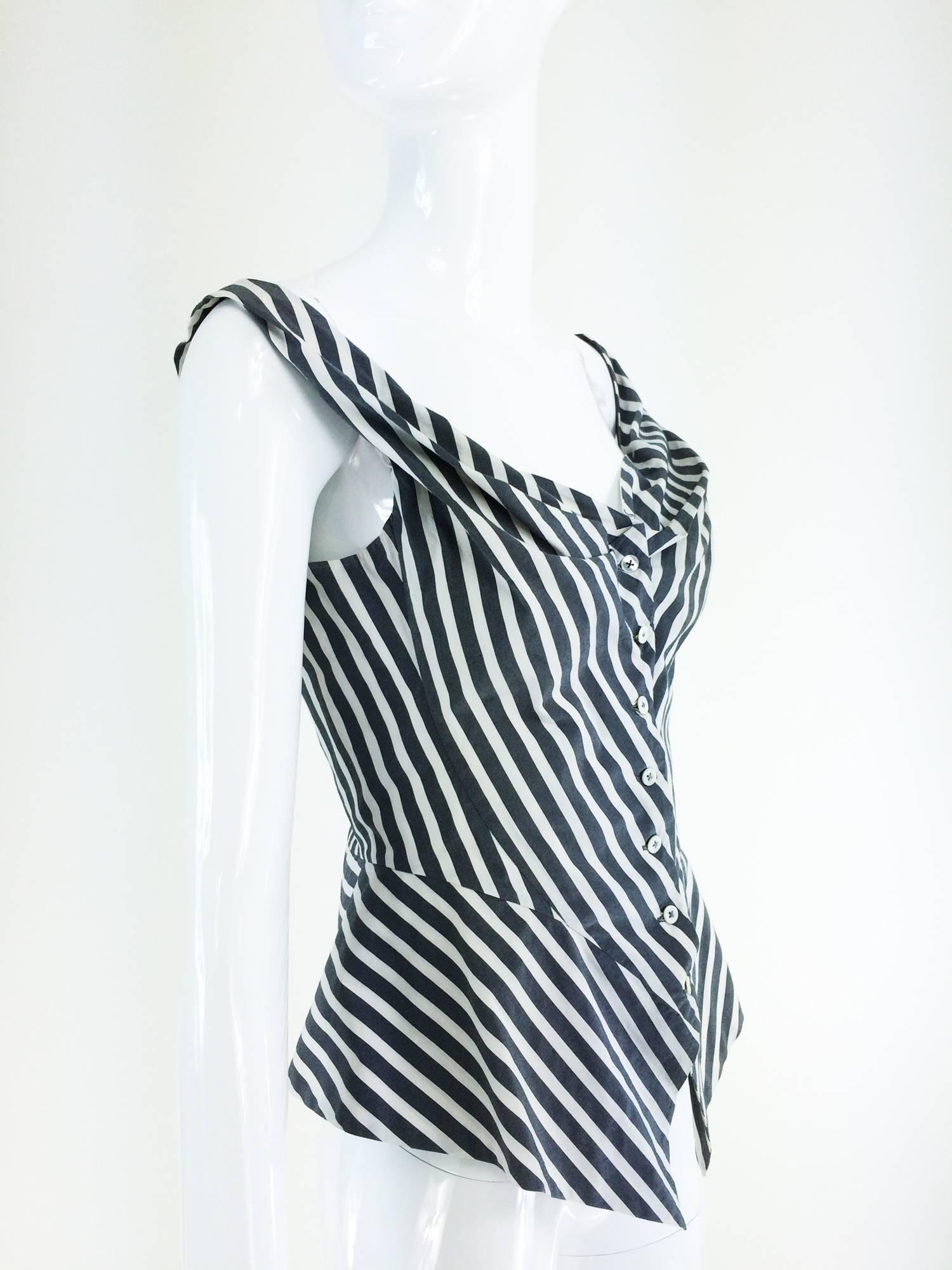 Black Vivienne Westwood Anglomania black & white striped corset top 1990s