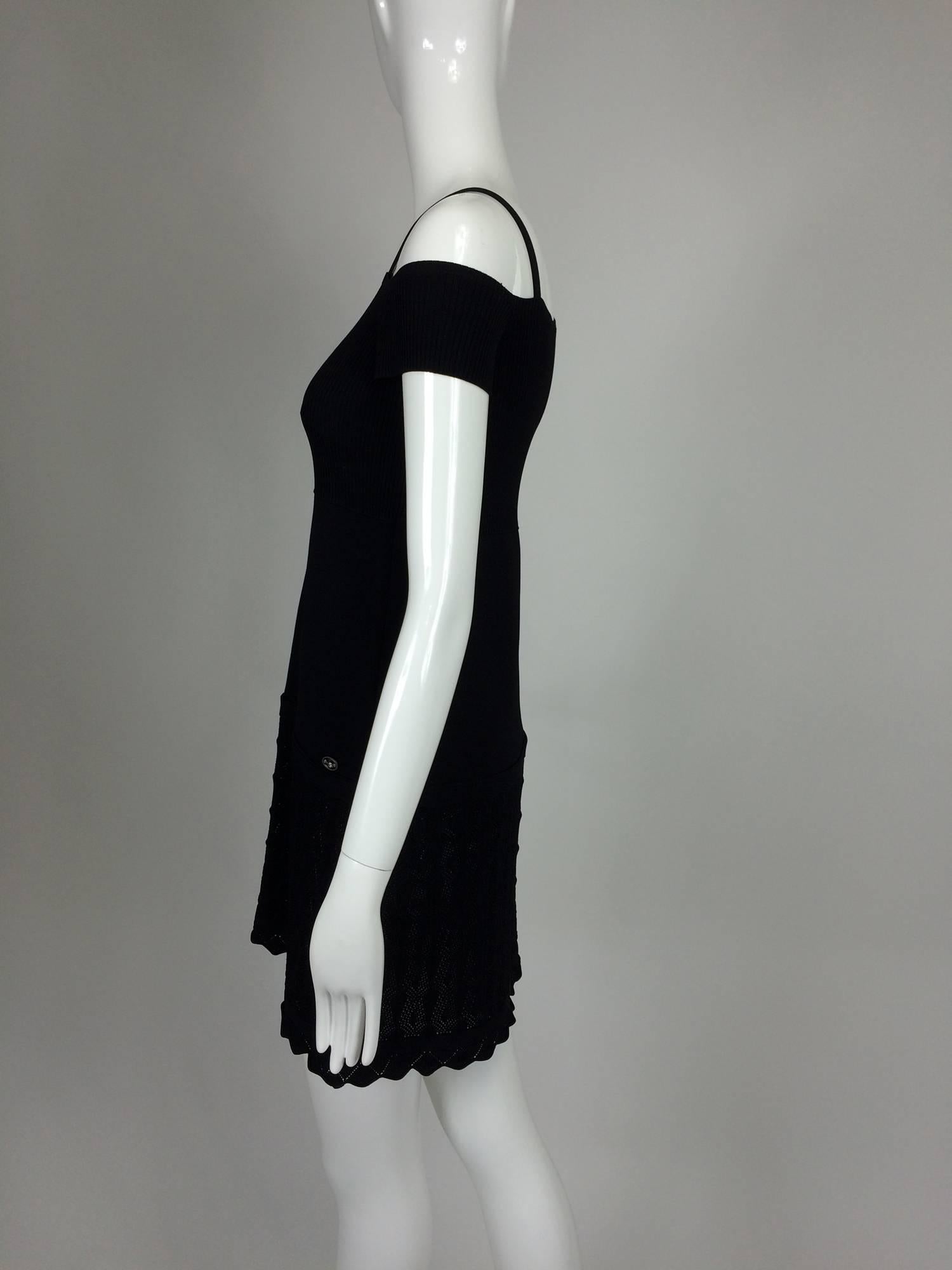 Chanel shoulder baring little black knit dress 2008 unworn 1