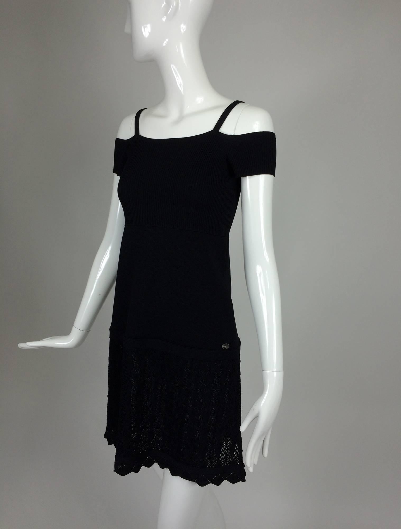 Chanel shoulder baring little black knit dress 2008 unworn 2