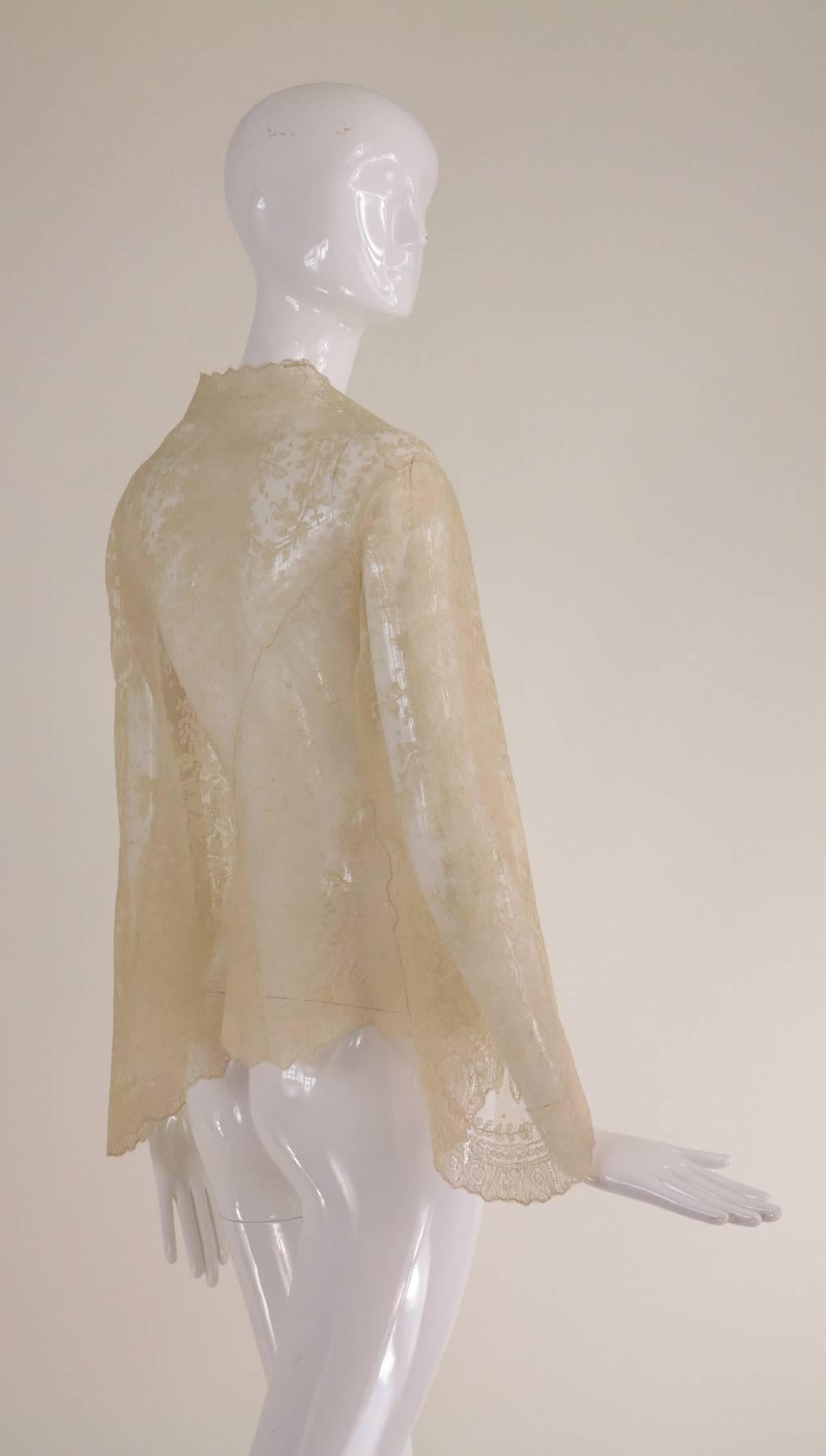 Women's Blond Chantilly lace open front jacket wedding finery handmade 1860s