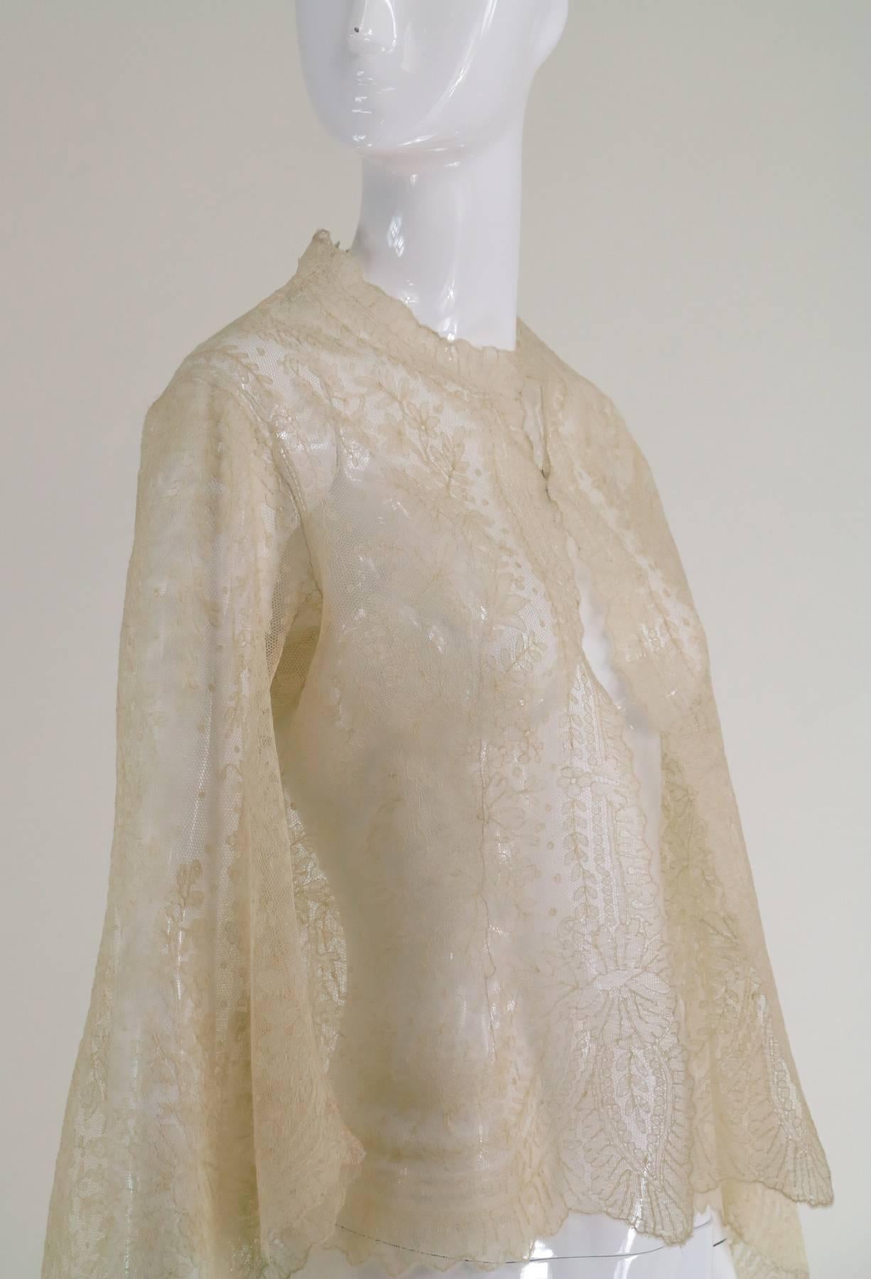 Blond Chantilly lace open front jacket wedding finery handmade 1860s 2
