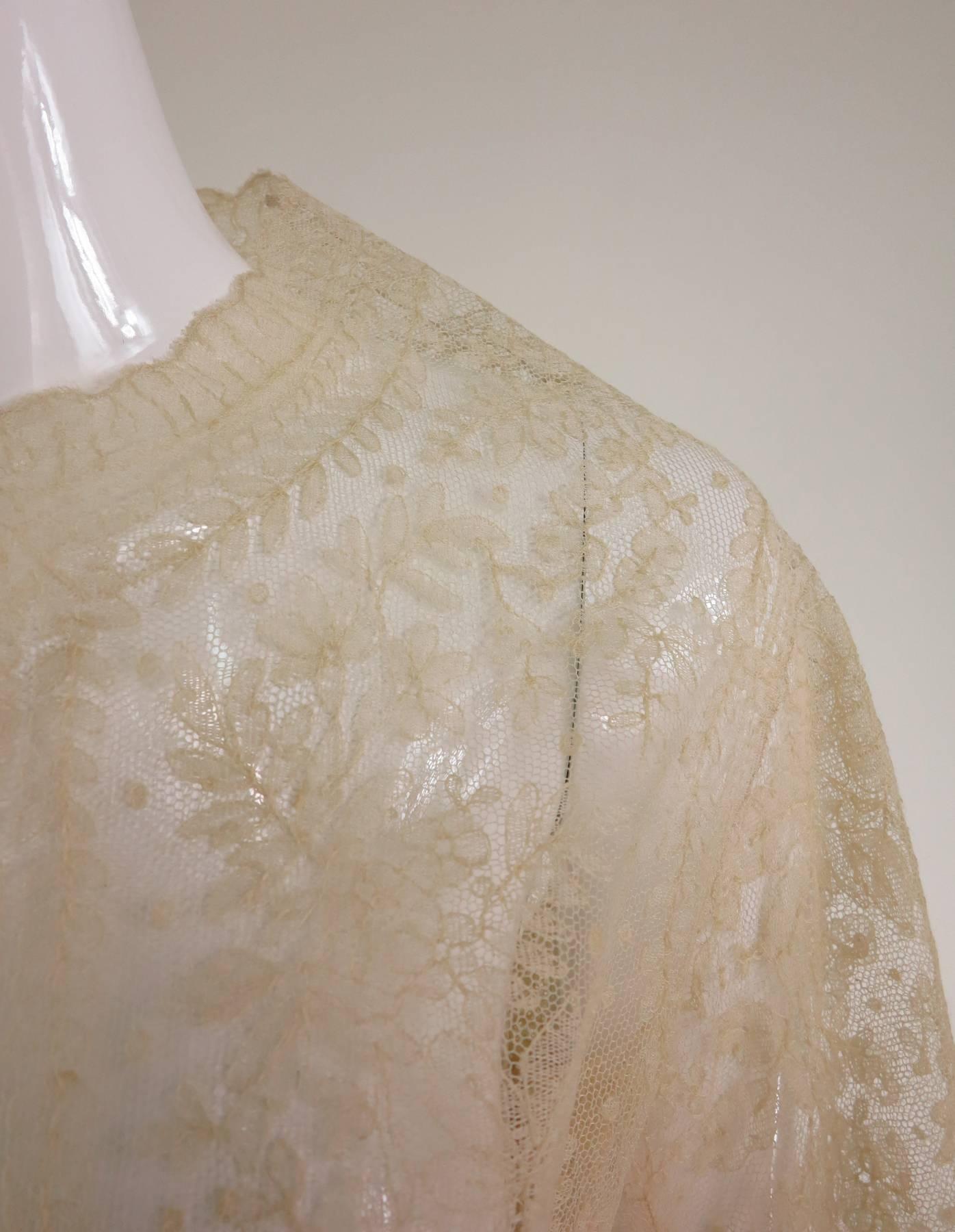 Blond Chantilly lace open front jacket wedding finery handmade 1860s 3