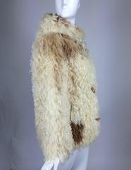 Mongolian lamb cream & tan hooded toggle parka jacket 1960s