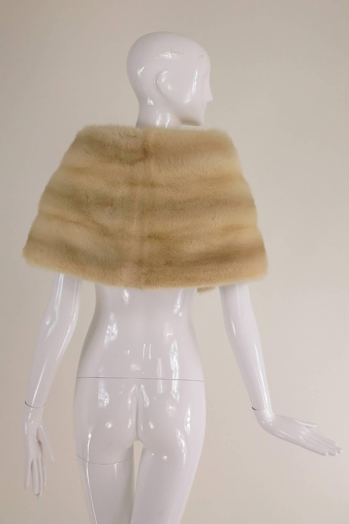 Gunther Jaeckel furs  Bonwit Teller champagne mink tie front cape 1960s 1