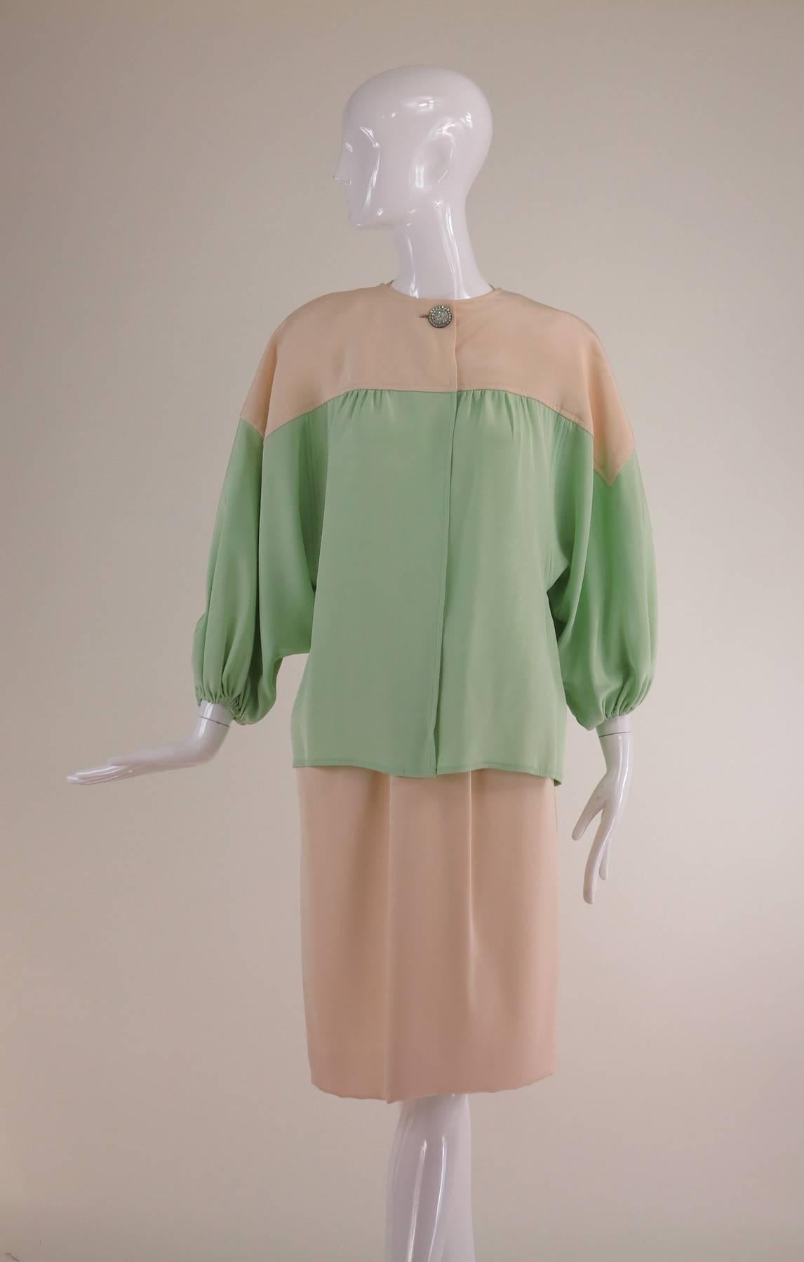 Jacqueline de Ribes cream & mint silk 3pc ensemble 1980s 4