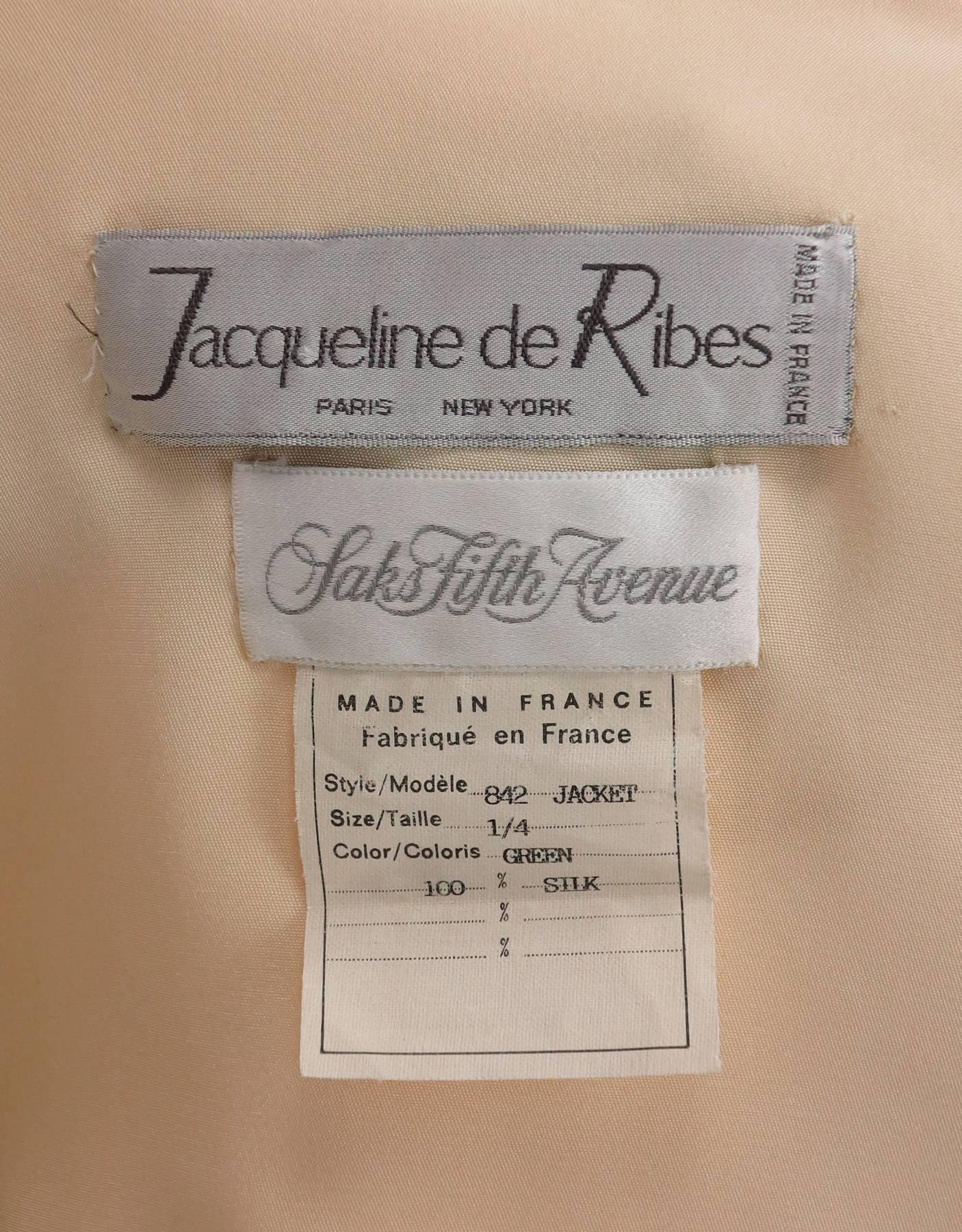 Jacqueline de Ribes cream & mint silk 3pc ensemble 1980s 3