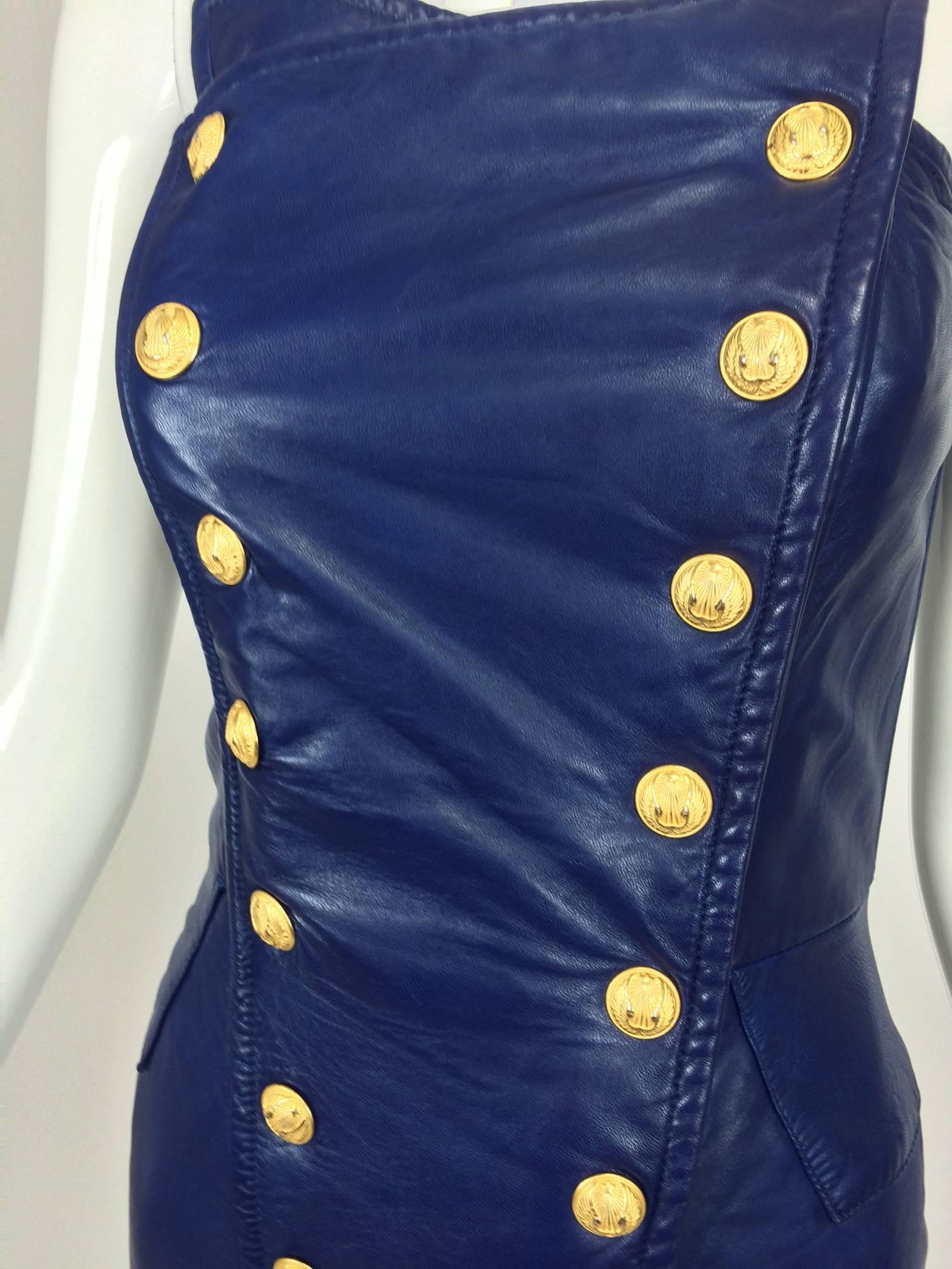 North Beach navy Leather double breasted dress & jacket 1980s 3