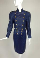 North Beach navy Leather double breasted dress & jacket 1980s