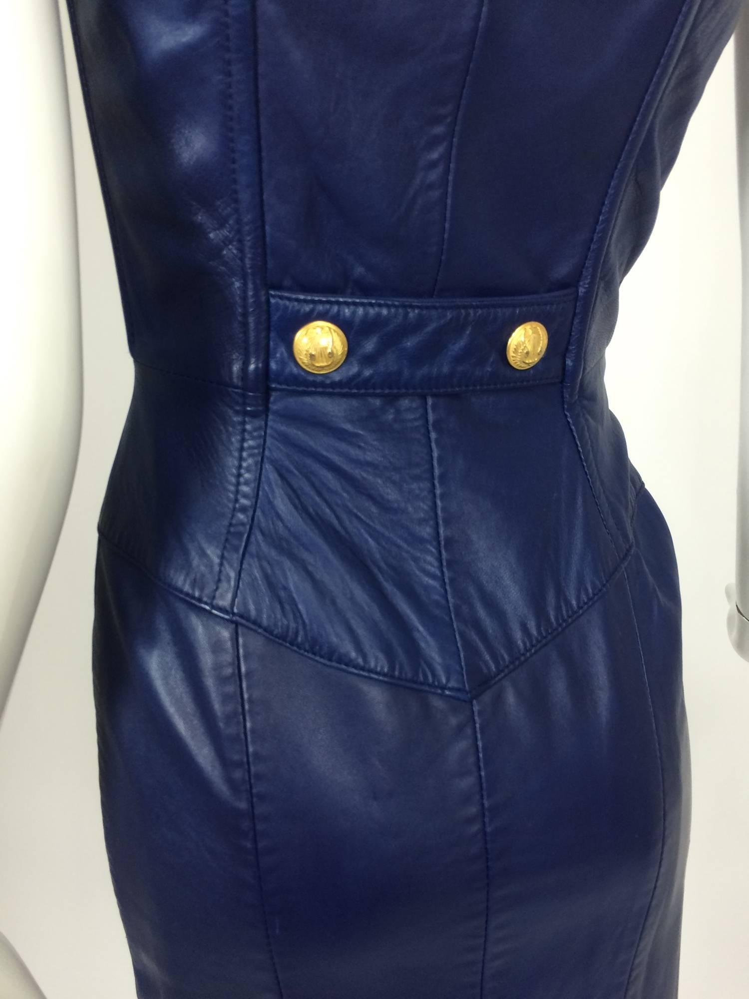 Women's North Beach navy Leather double breasted dress & jacket 1980s