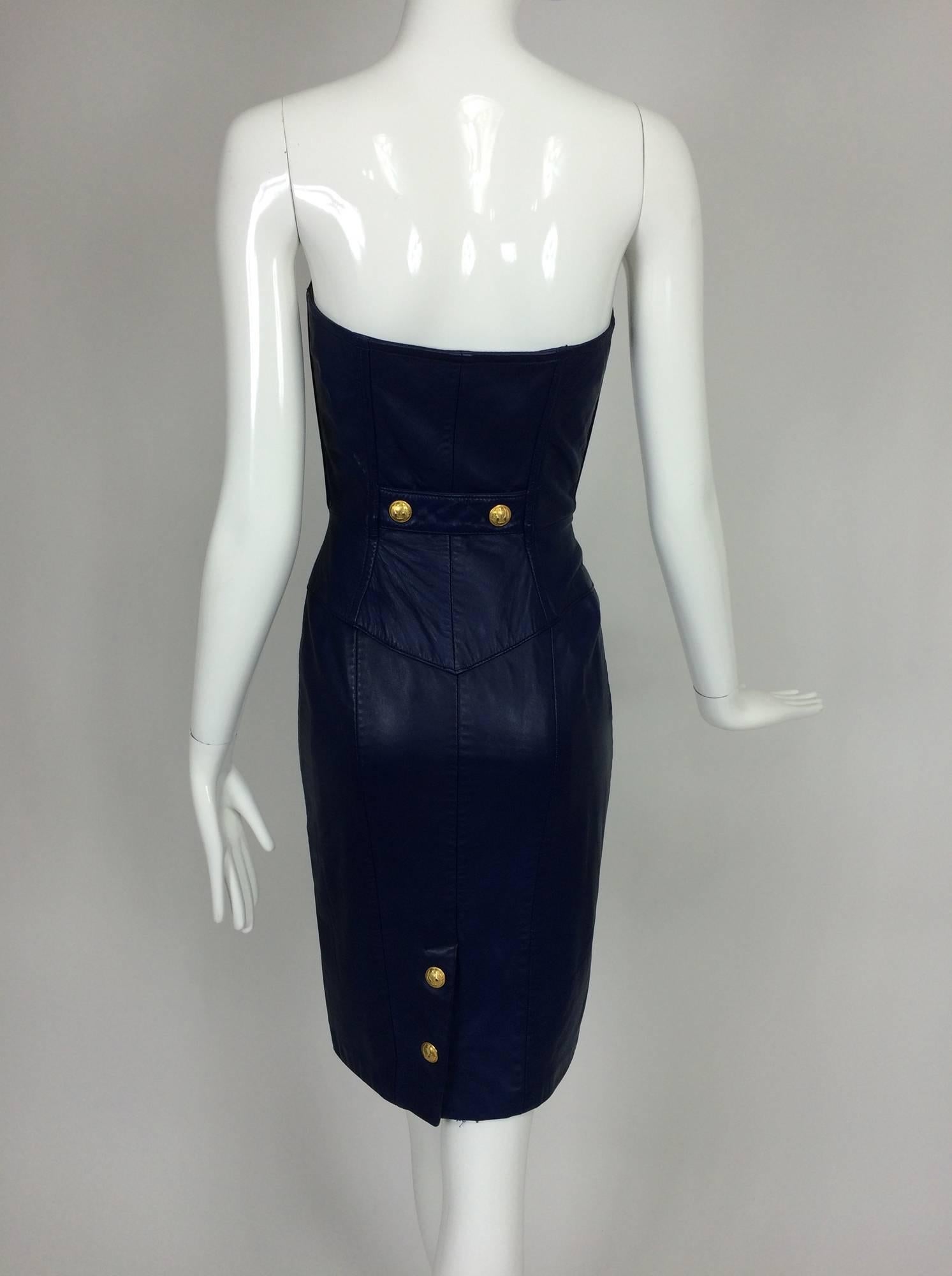 North Beach navy Leather double breasted dress & jacket 1980s 1