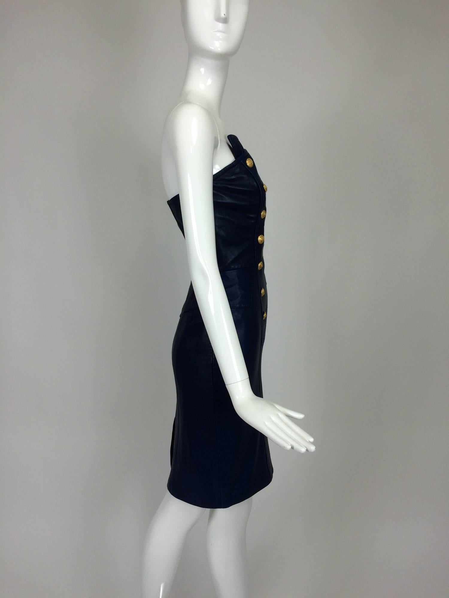 North Beach navy Leather double breasted dress & jacket 1980s 2