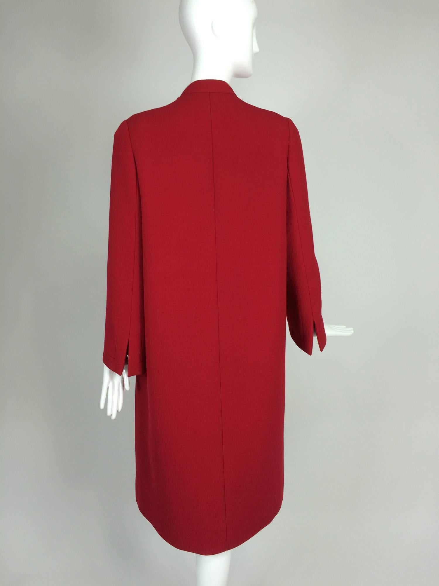 Pauline Trigere chic cherry red wool open front coat 1950s 3