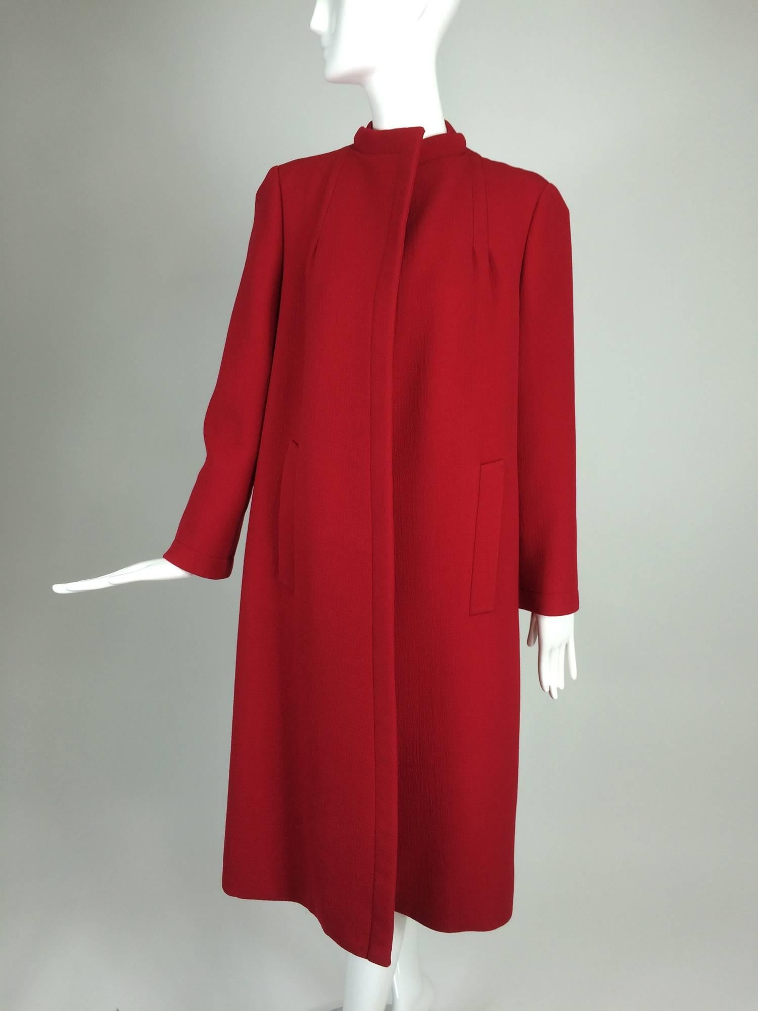 Pauline Trigere chic cherry red wool open front coat 1950s 5