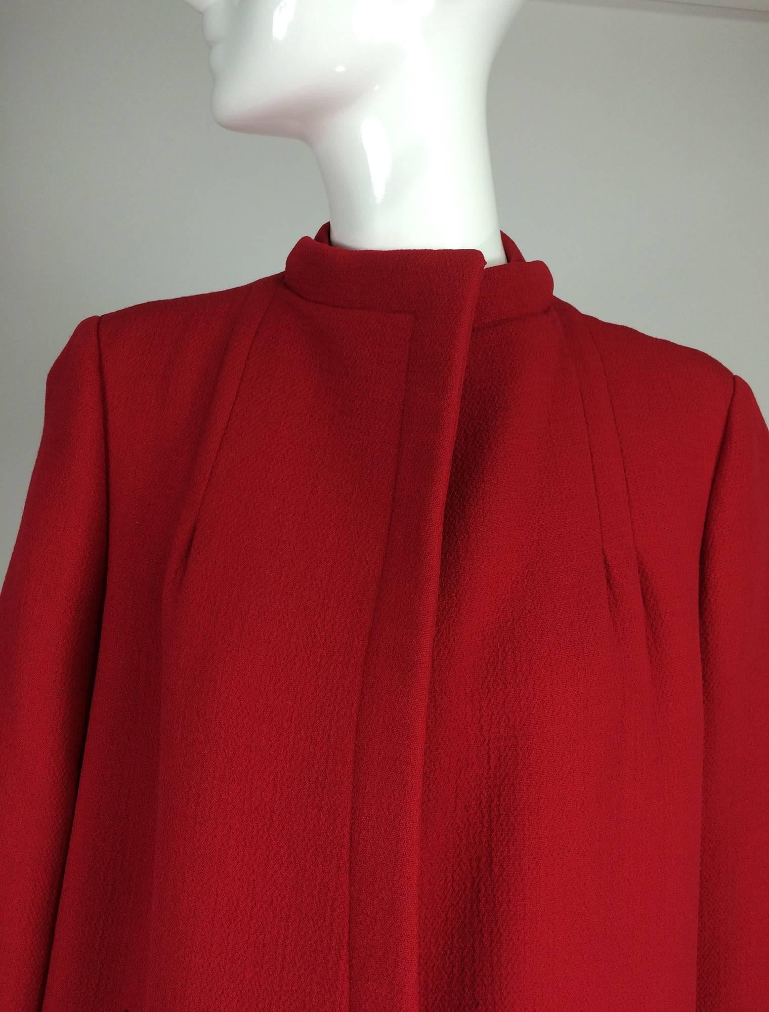 Pauline Trigere chic cherry red wool open front coat 1950s 4