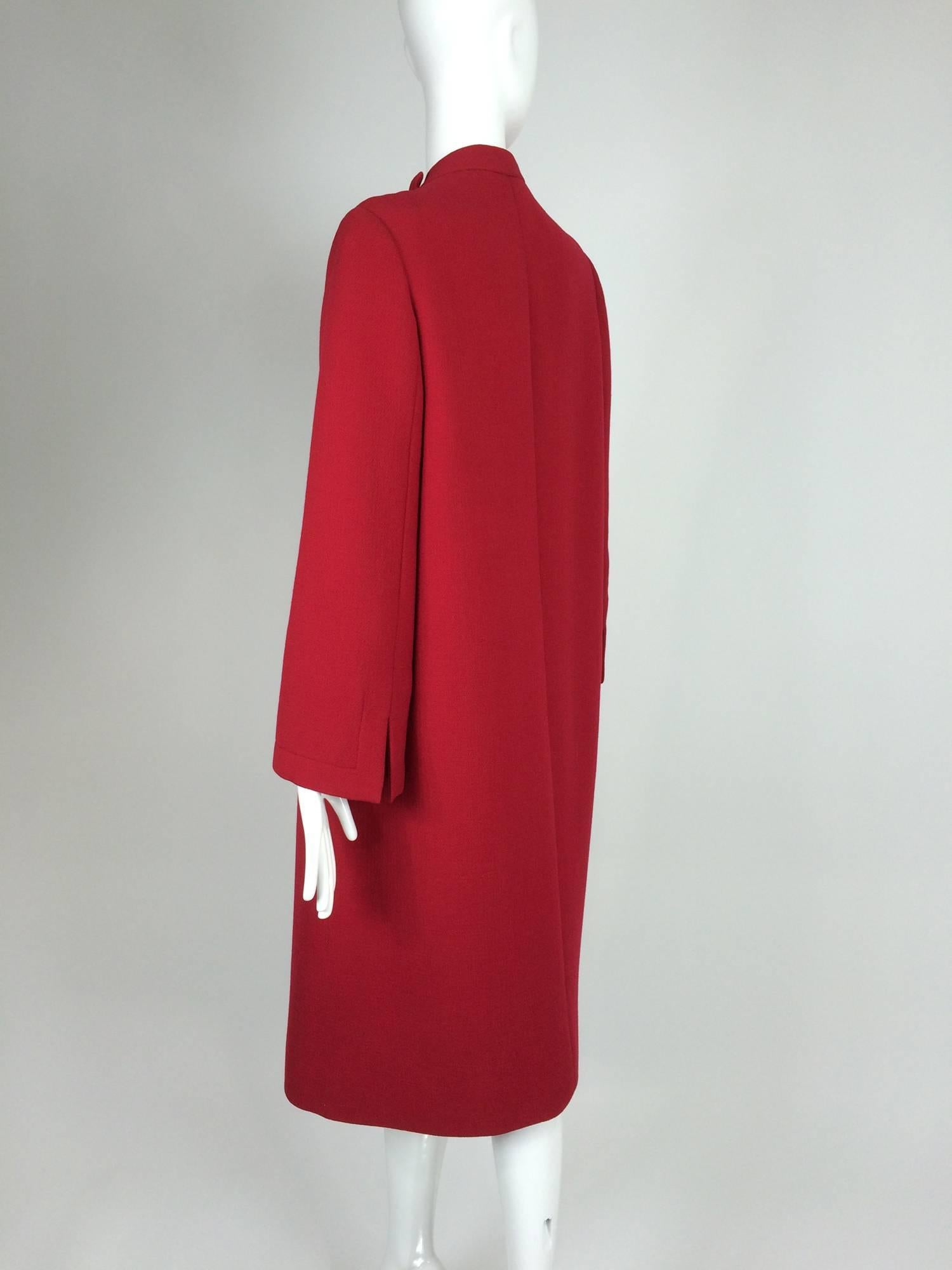 Pauline Trigere chic cherry red wool open front coat 1950s In Excellent Condition In West Palm Beach, FL