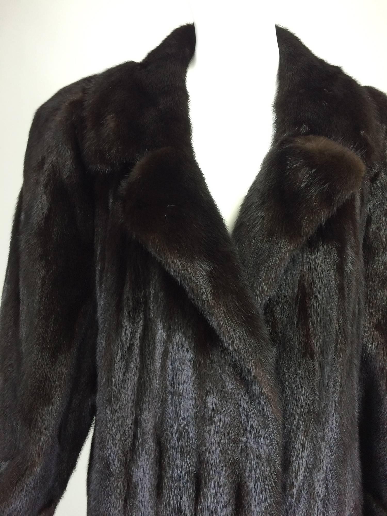 Black full length mink fur coat belt back 1990s Lord & Taylor 1