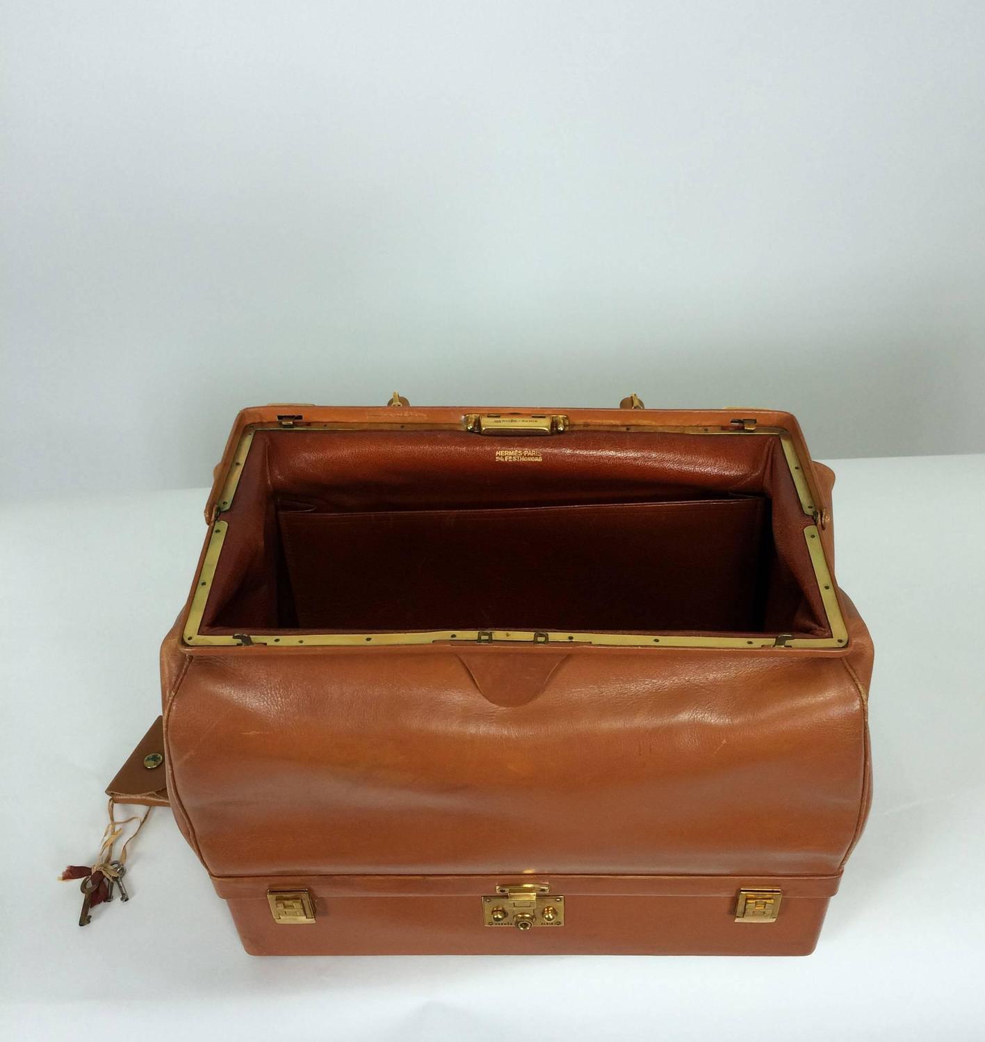 Rare Hermes 1950s Sac Mallette in glazed box calf saddle tan ...  