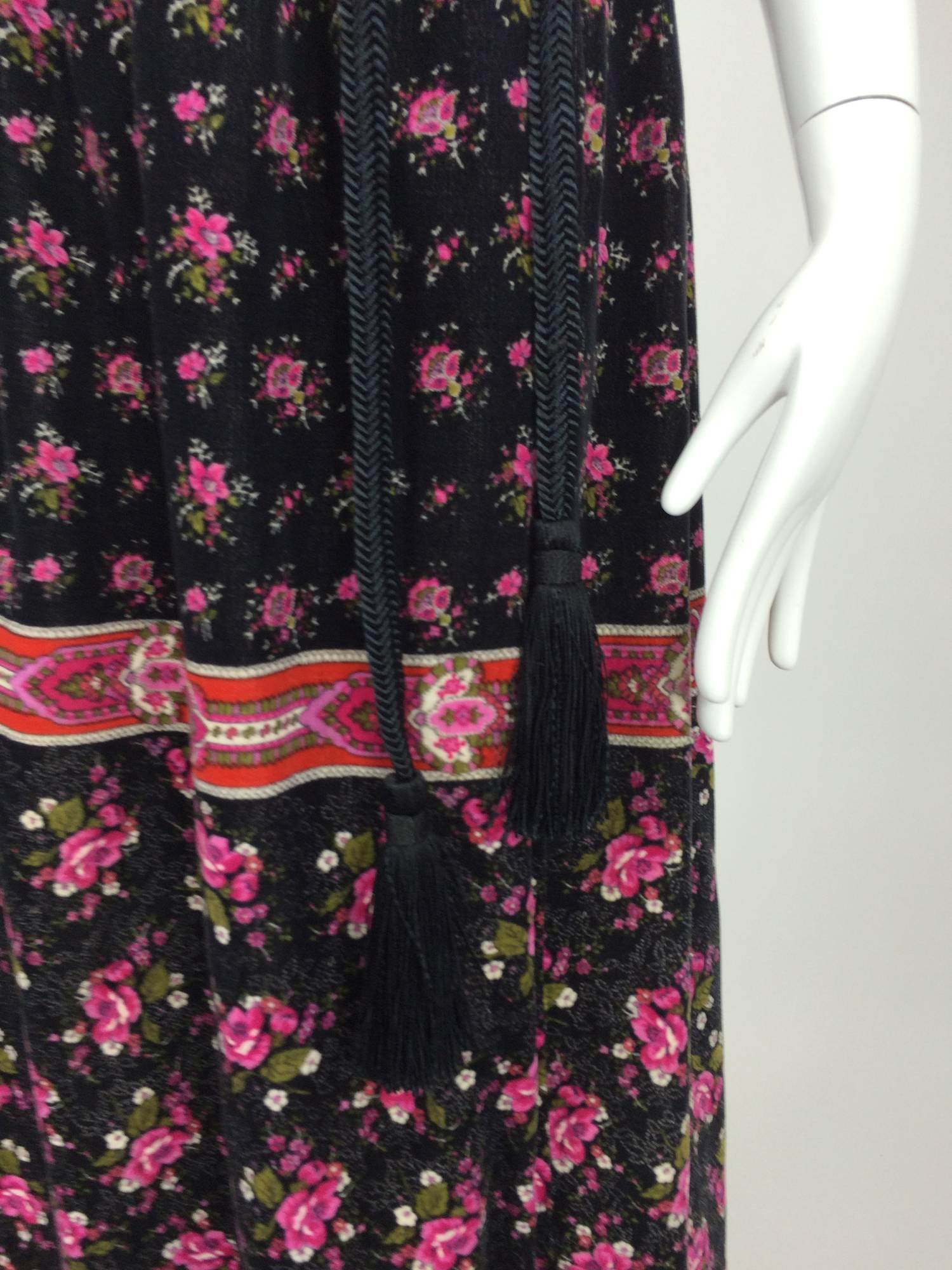 Lanvin floral printed velvet maxi skirt with tassel cord belt 1970s 3