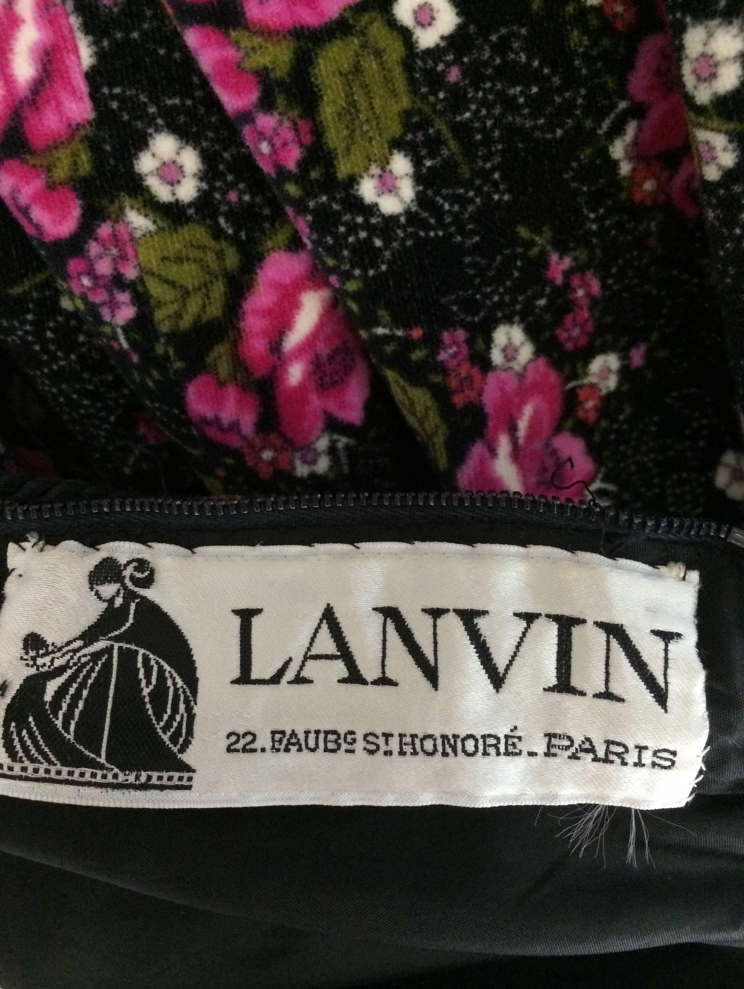 Lanvin floral printed velvet maxi skirt with tassel cord belt 1970s 4