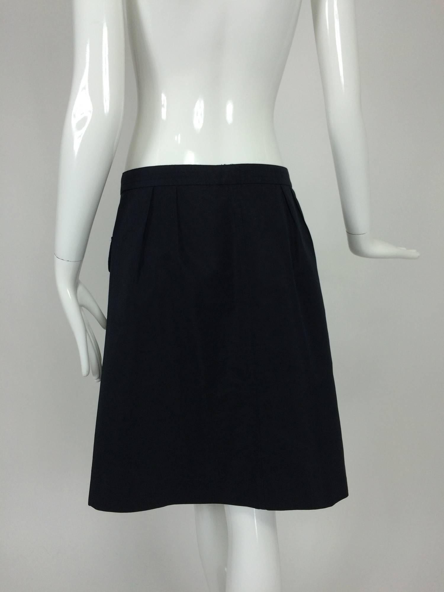 Yves St Laurent black cotton & silk flap pocket skirt with crochet buttons  1