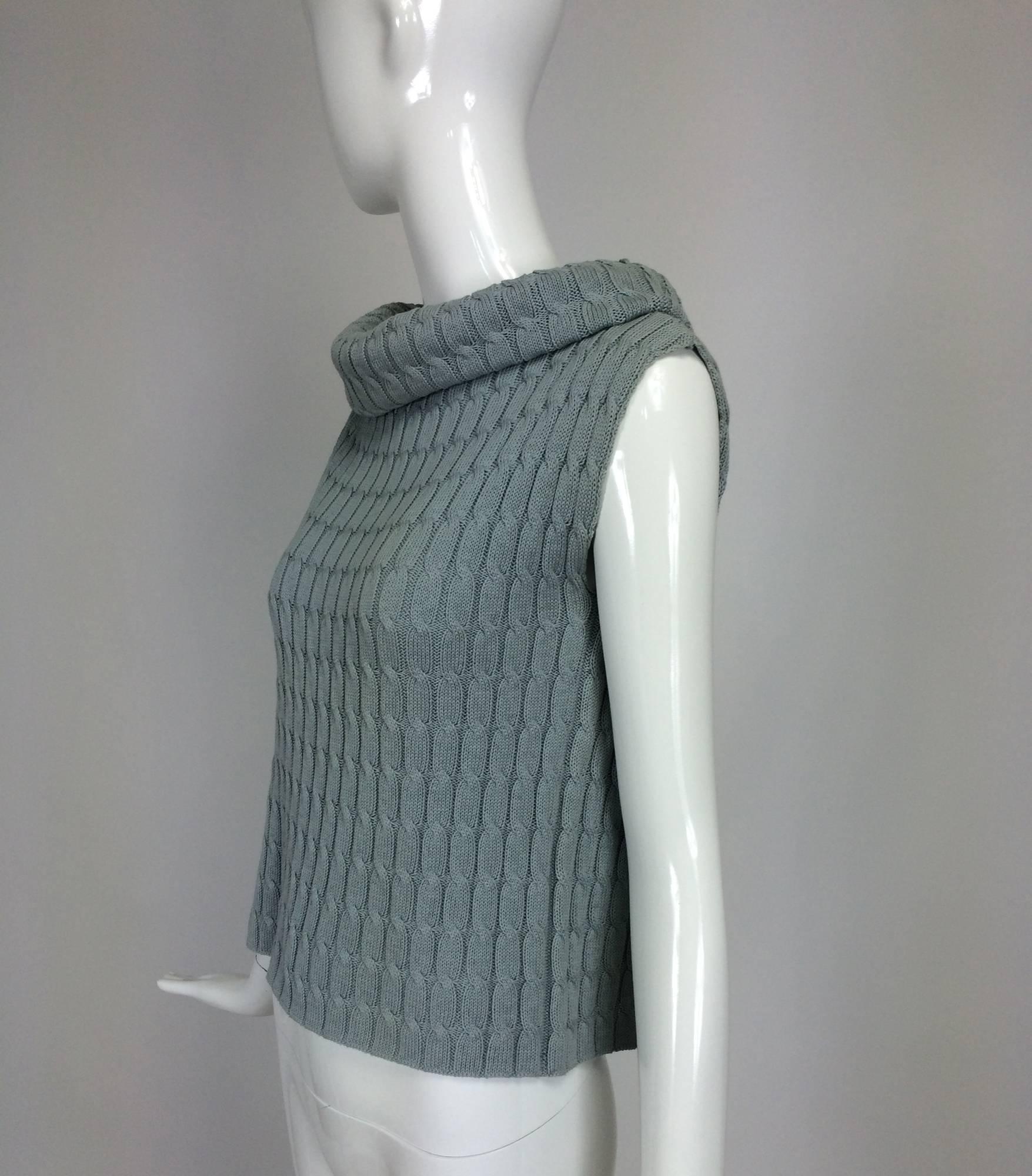 Zoran blue-grey cable knit sleeveless cowl neck sweater 2