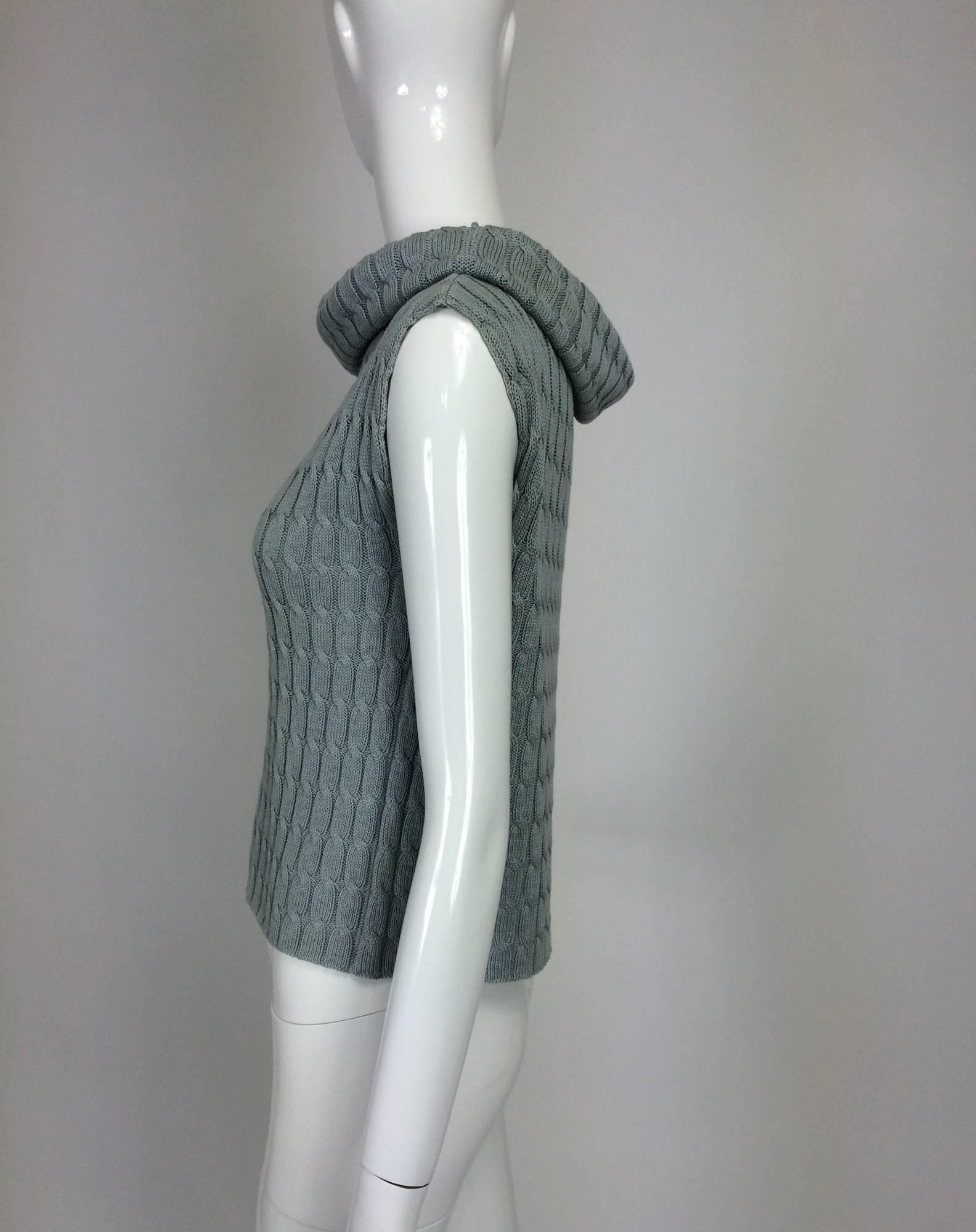 Zoran blue-grey cable knit sleeveless cowl neck sweater 1