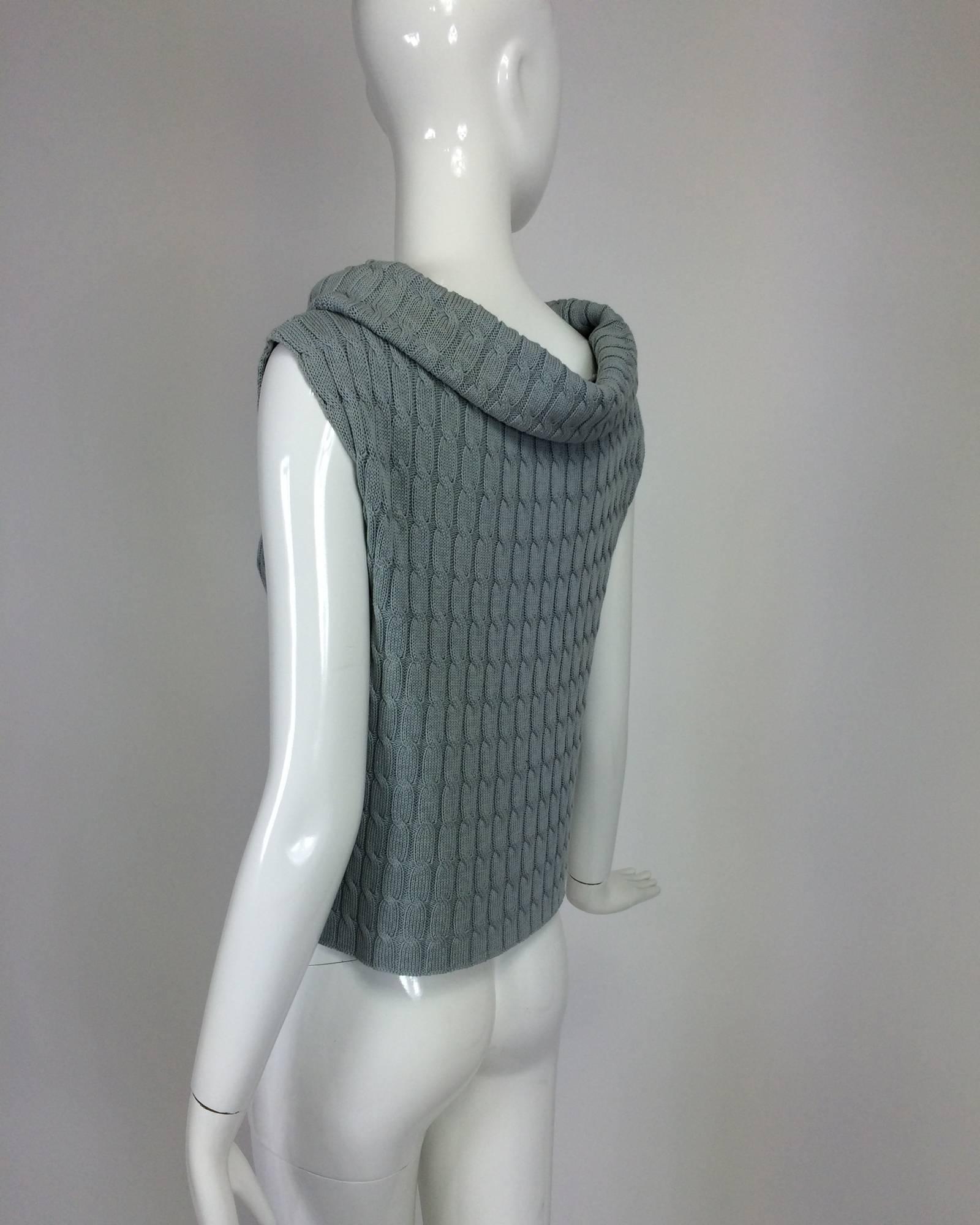 Women's Zoran blue-grey cable knit sleeveless cowl neck sweater
