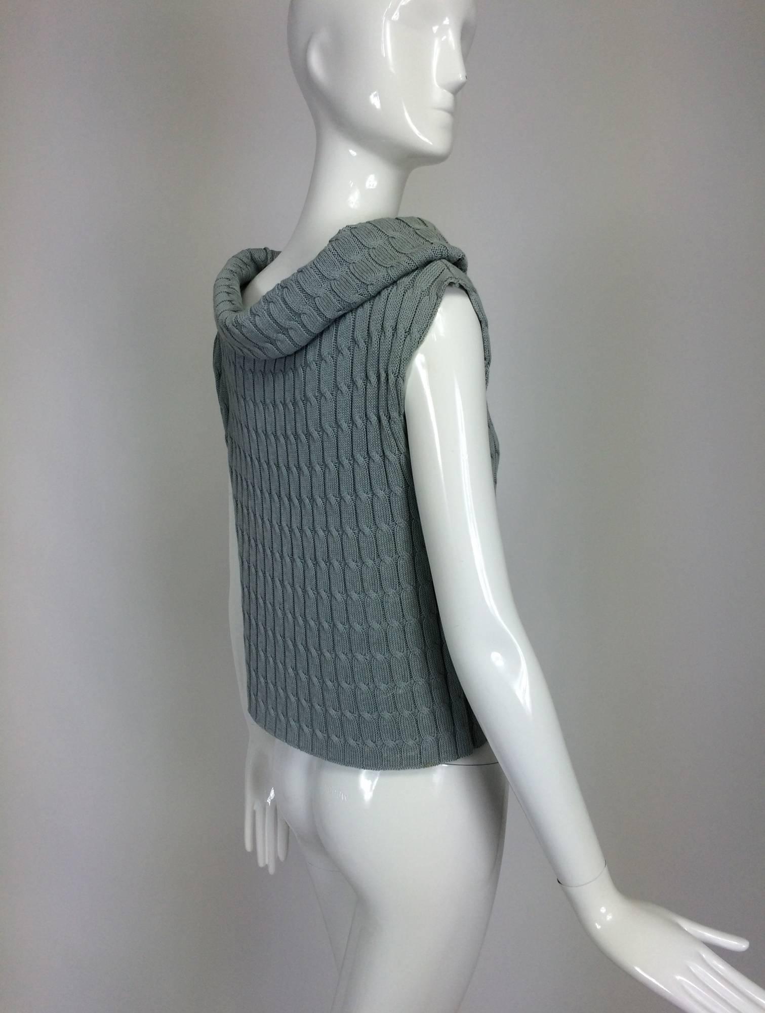 Gray Zoran blue-grey cable knit sleeveless cowl neck sweater