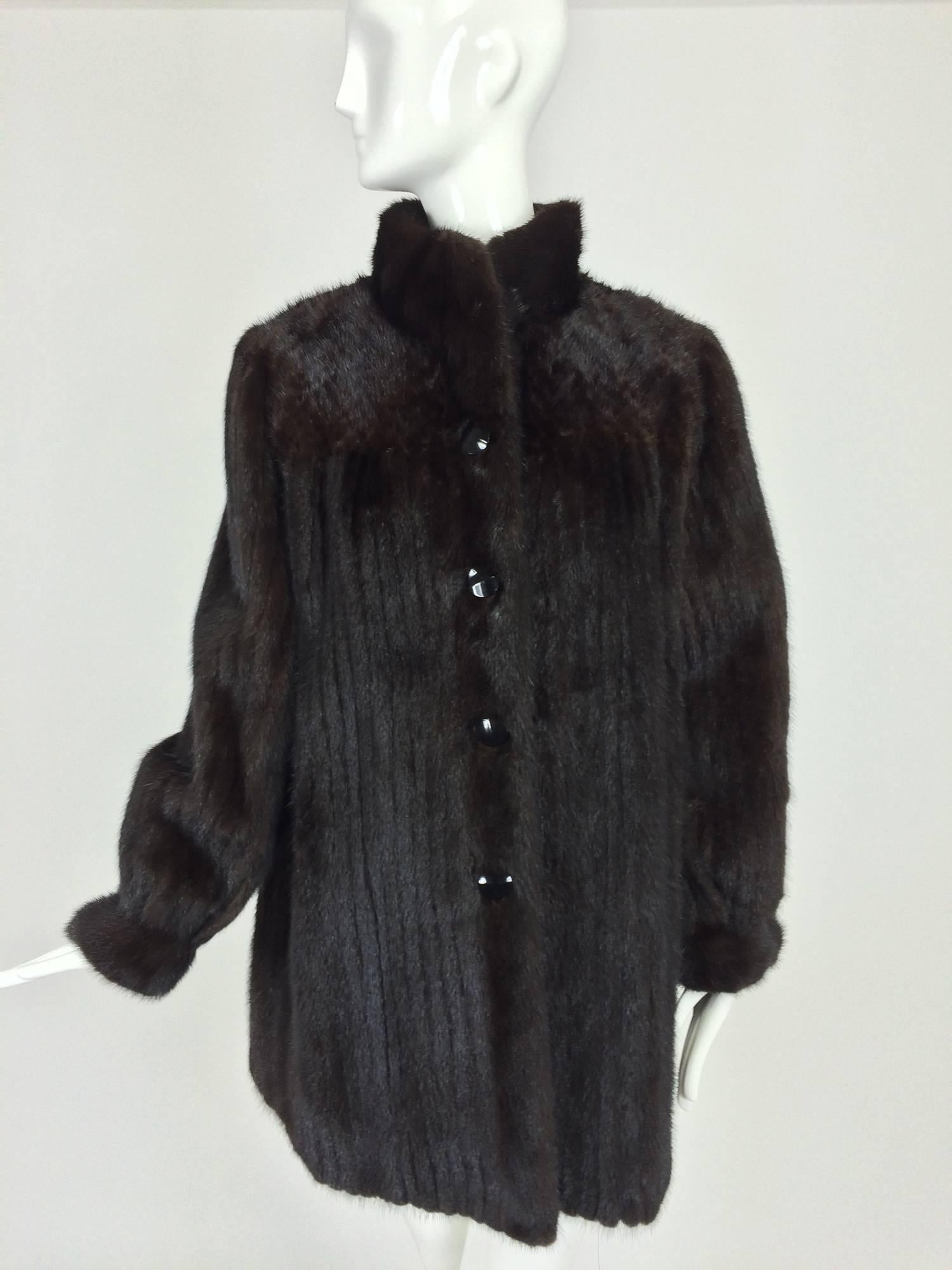 Dark mink fur button cuff, patterend yoke mini coat 1990s 6