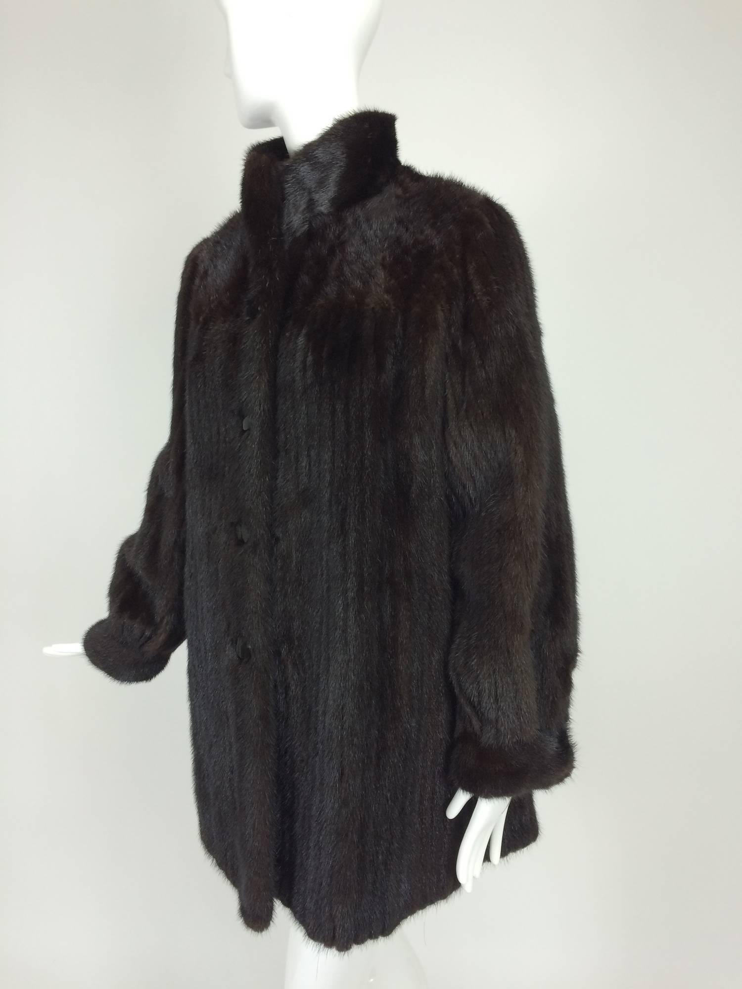 Dark mink fur button cuff, patterend yoke mini coat 1990s 4