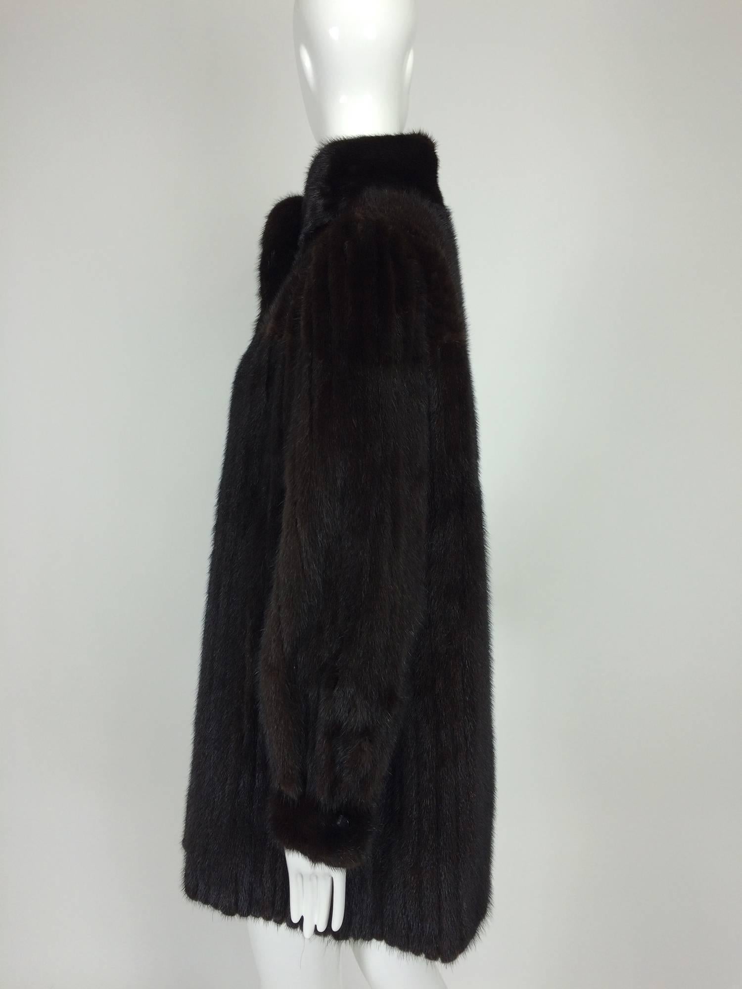 Dark mink fur button cuff, patterend yoke mini coat 1990s 3
