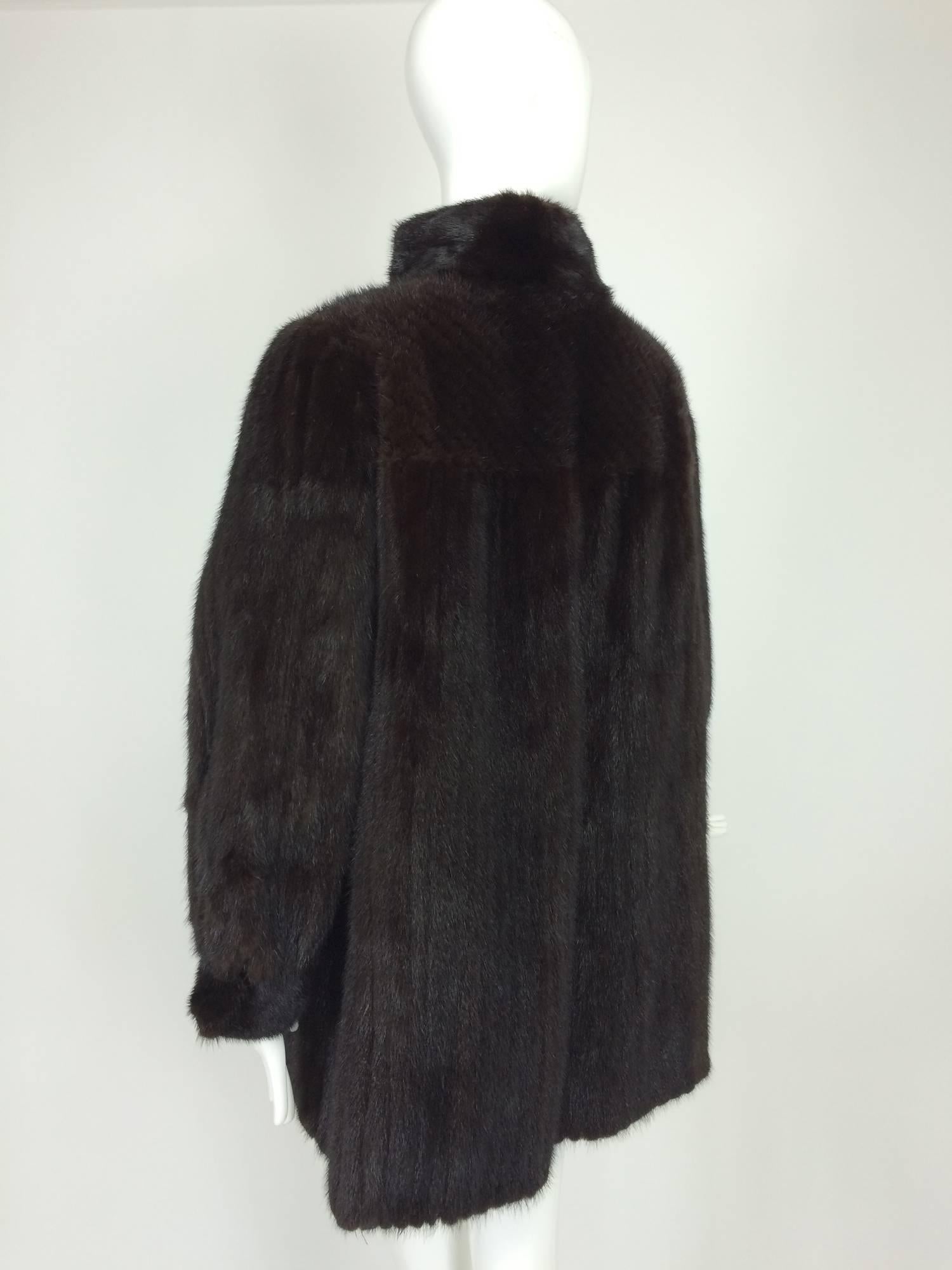 Dark mink fur button cuff, patterend yoke mini coat 1990s 2