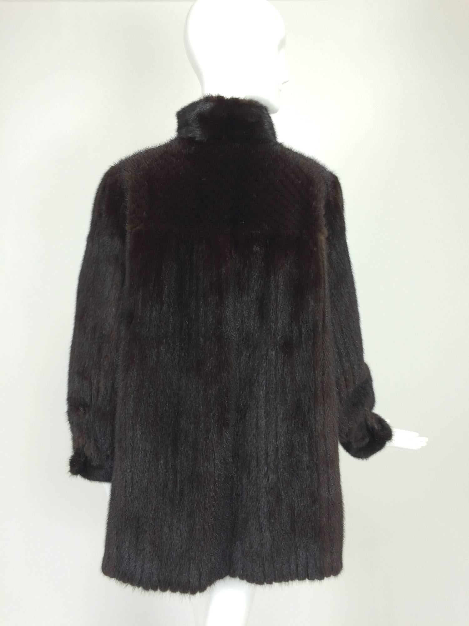 Dark mink fur button cuff, patterend yoke mini coat 1990s 1