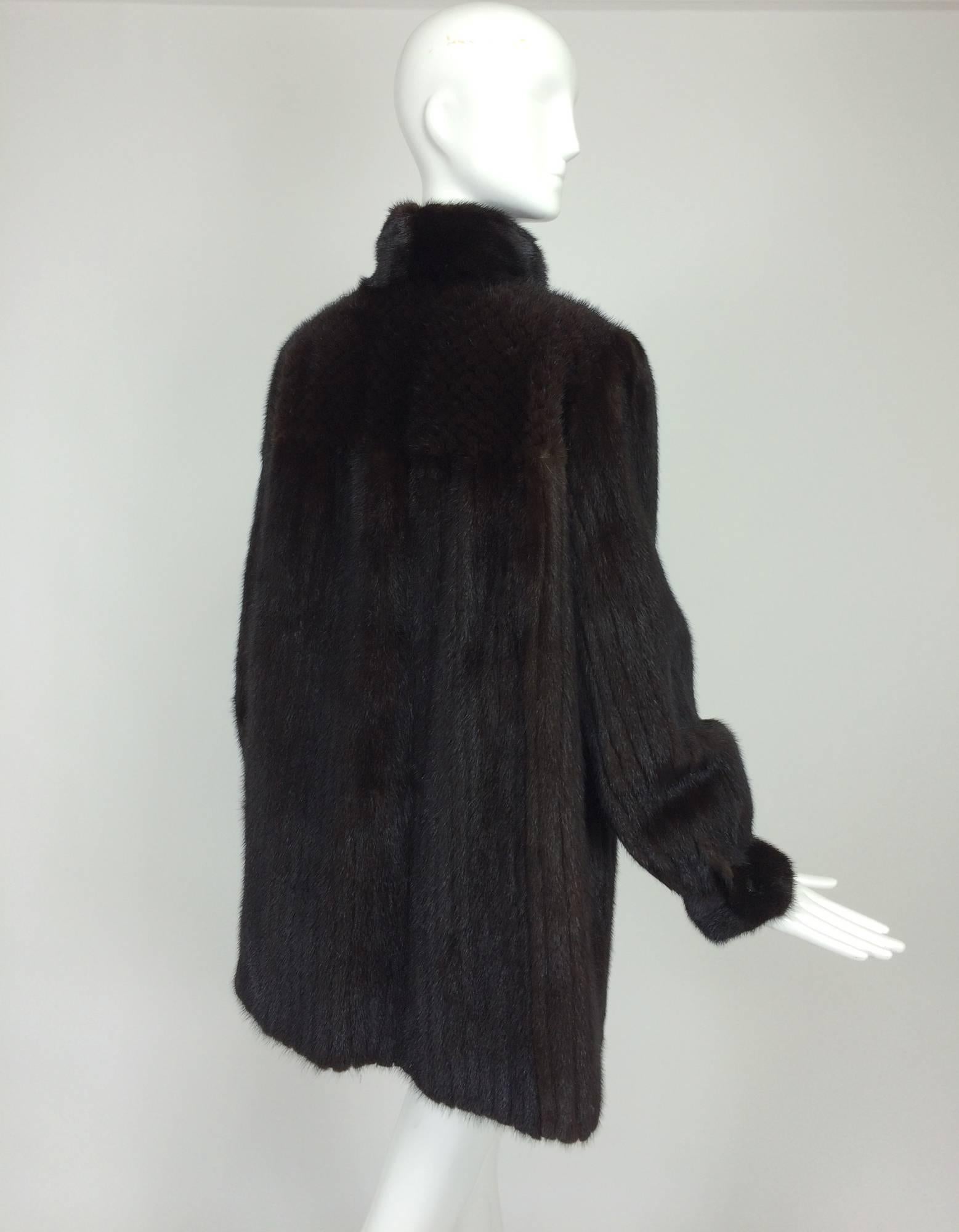 Women's Dark mink fur button cuff, patterend yoke mini coat 1990s