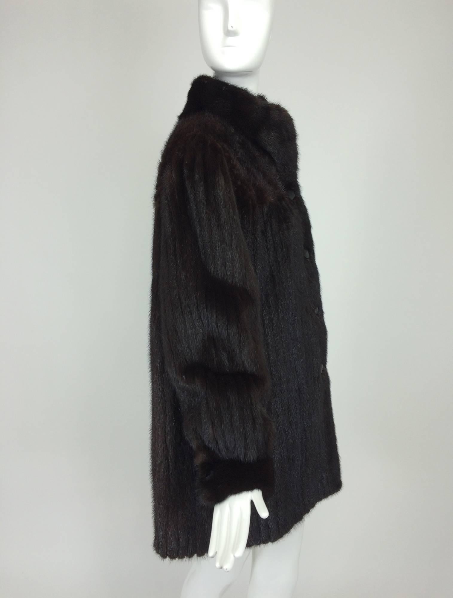 Dark mink fur button cuff, patterend yoke mini coat 1990s In Excellent Condition In West Palm Beach, FL