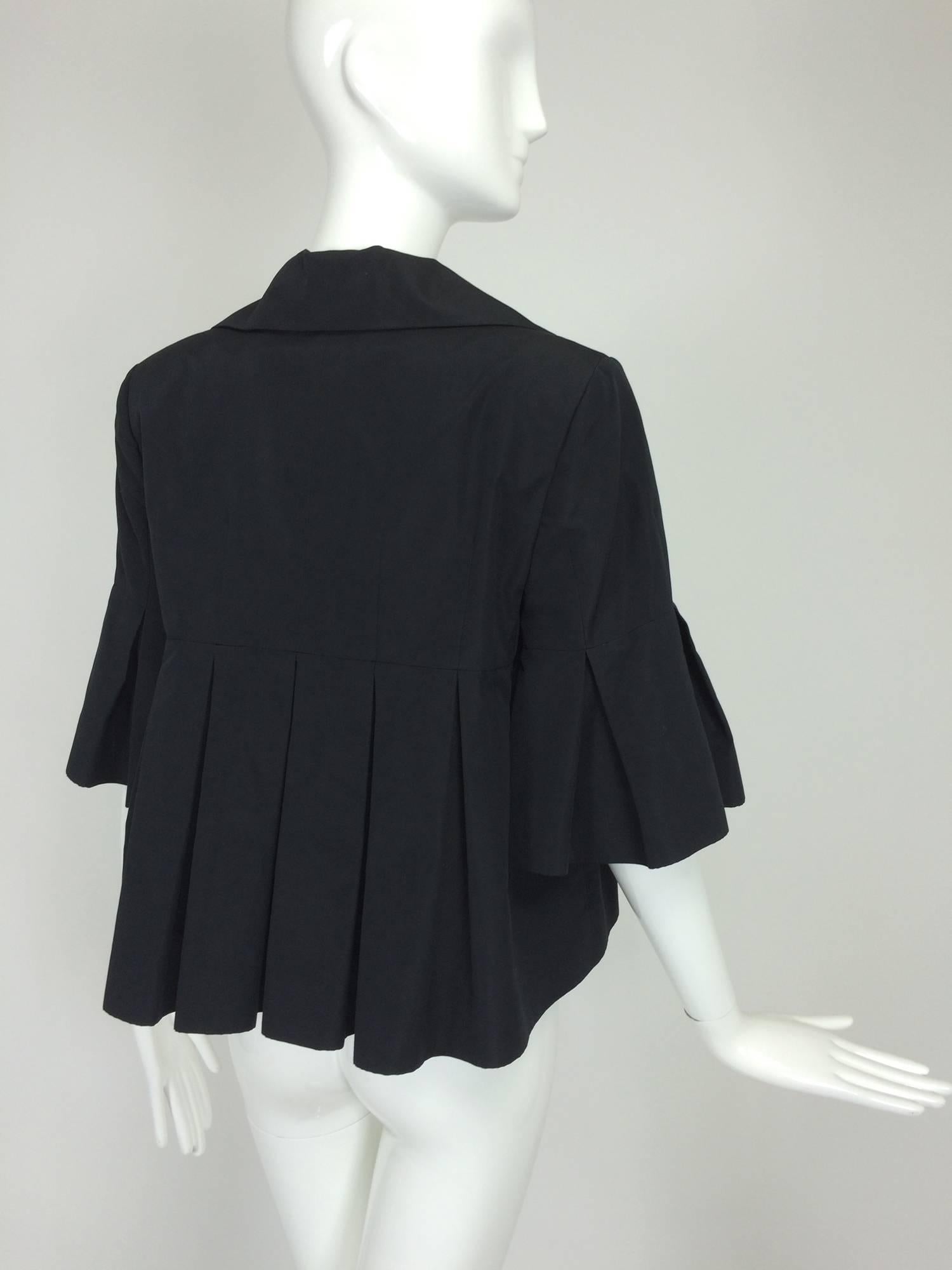 Women's Christian Dior black silk cropped pleated jacket with pleated sleeves 