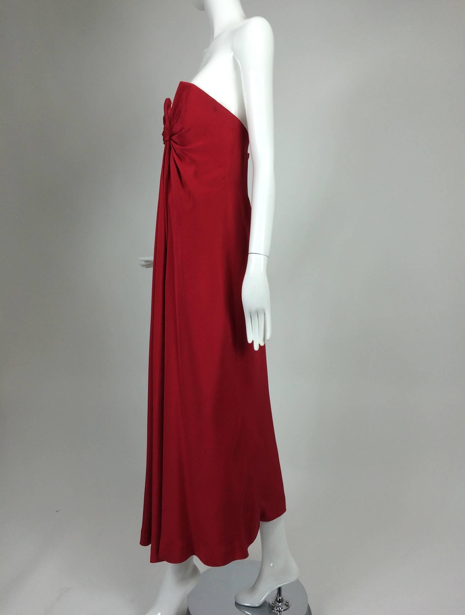 Women's Fabulous John Anthony candy apple red silk strapless column gown 1980s