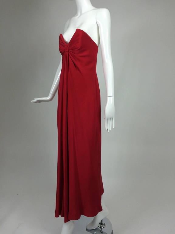 Fabulous John Anthony candy apple red silk strapless column gown 1980s ...