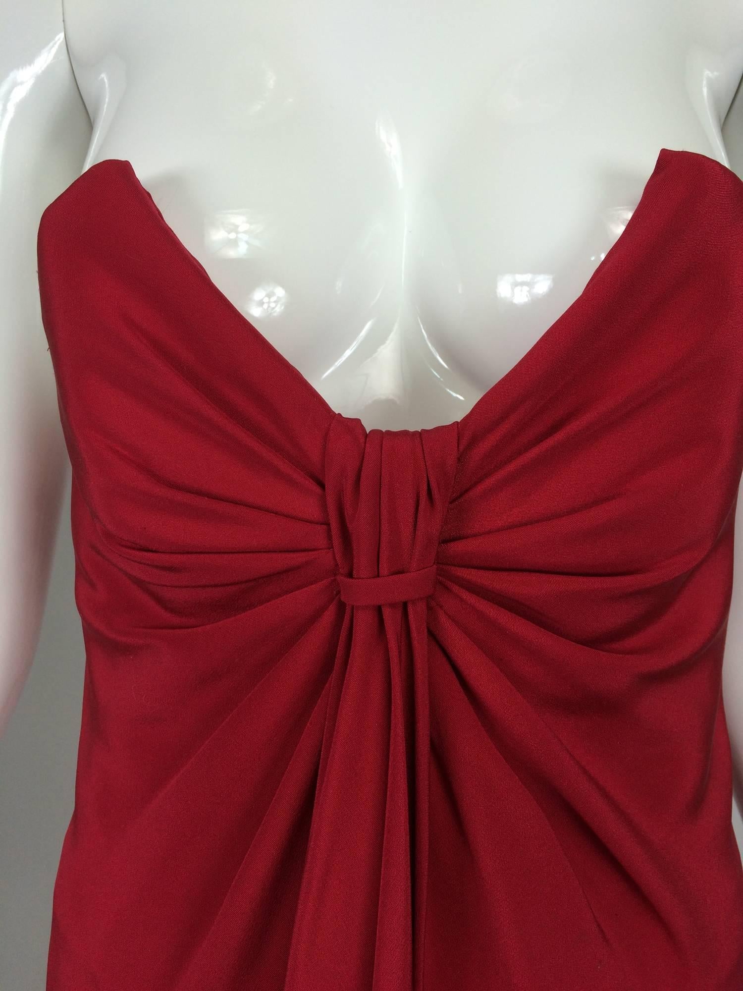 Red Fabulous John Anthony candy apple red silk strapless column gown 1980s