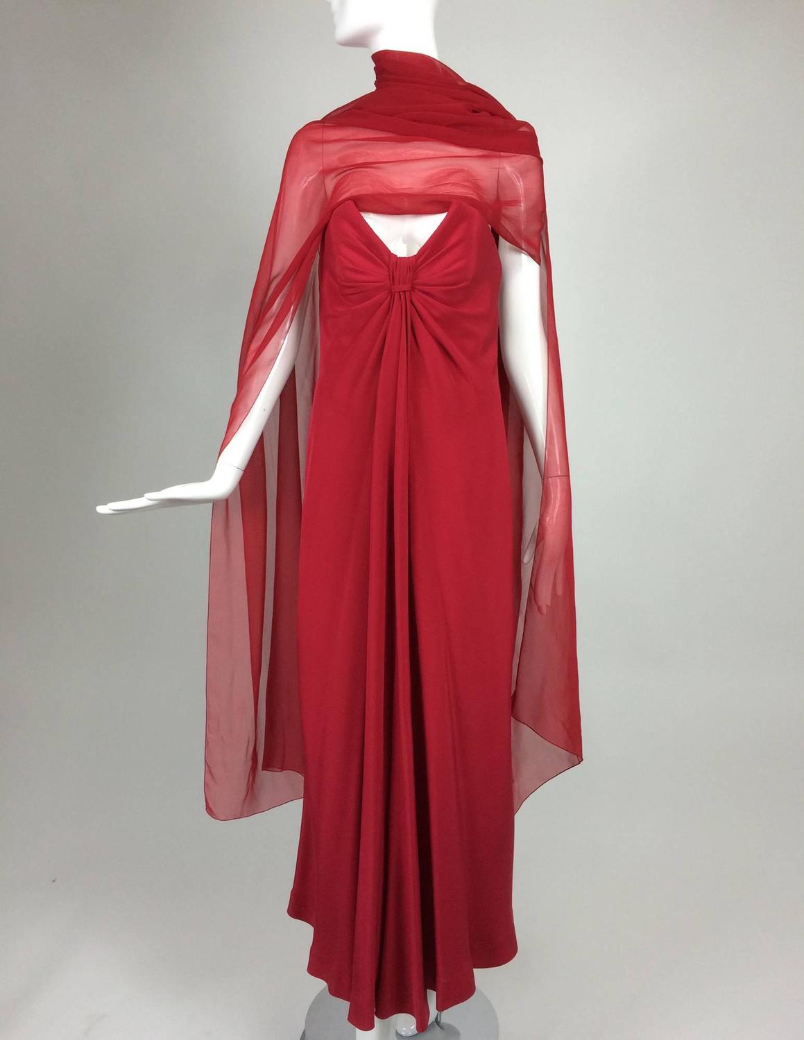 Fabulous John Anthony candy apple red silk strapless column gown 1980s