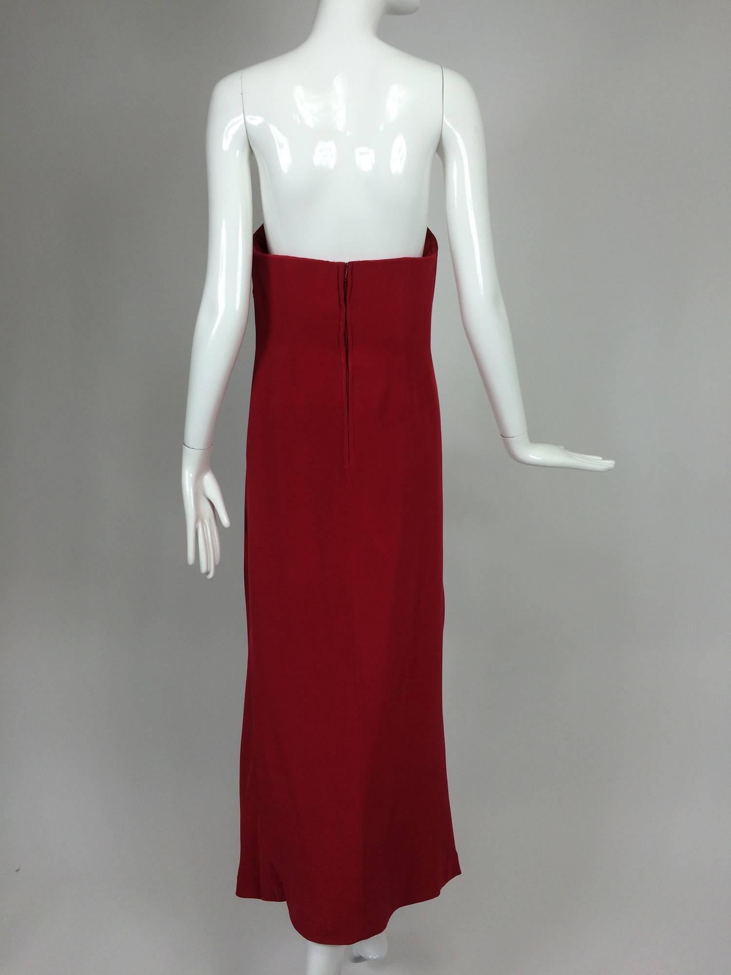 Fabulous John Anthony candy apple red silk strapless column gown 1980s 4