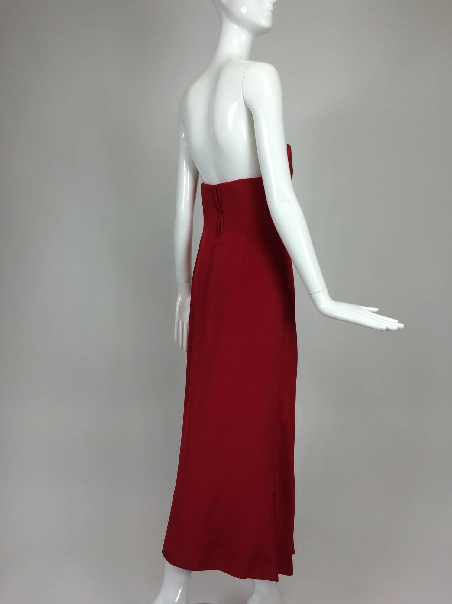 Fabulous John Anthony candy apple red silk strapless column gown 1980s 2