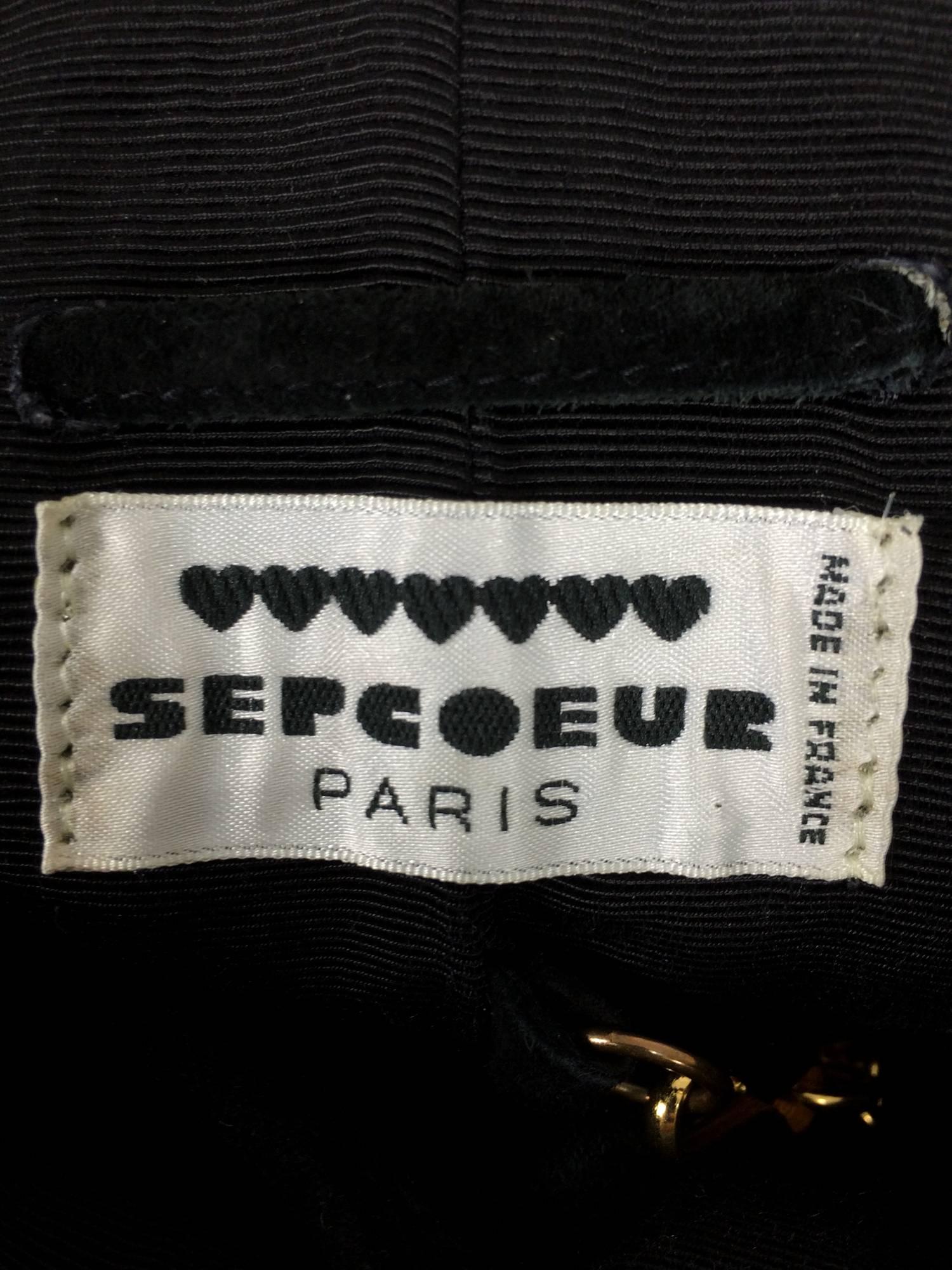 Gold studded black suede shoulder bag Sepcoeur Paris 1980s 1