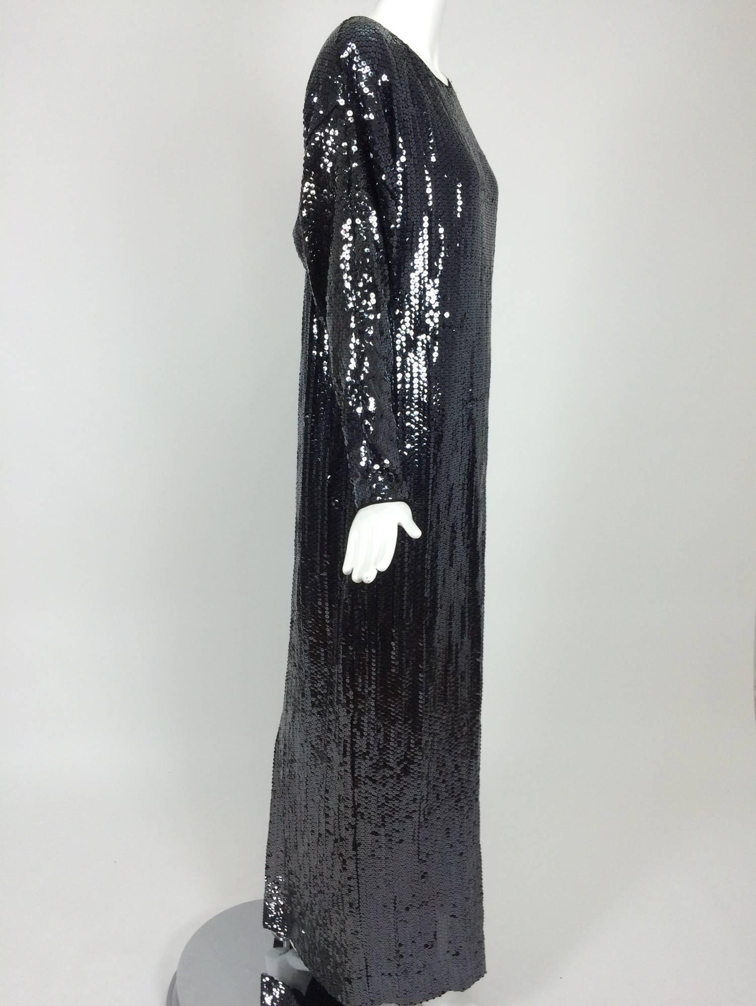Halston glittery black sequin bat wing evening gown For Sale at 1stDibs ...
